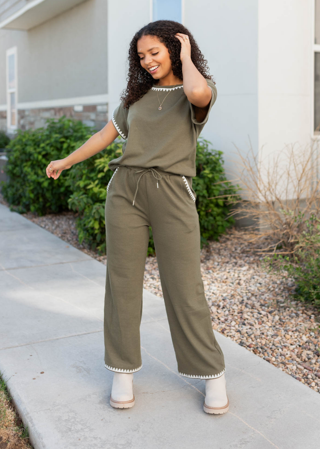 Danielle Olive Embroidered Pants
