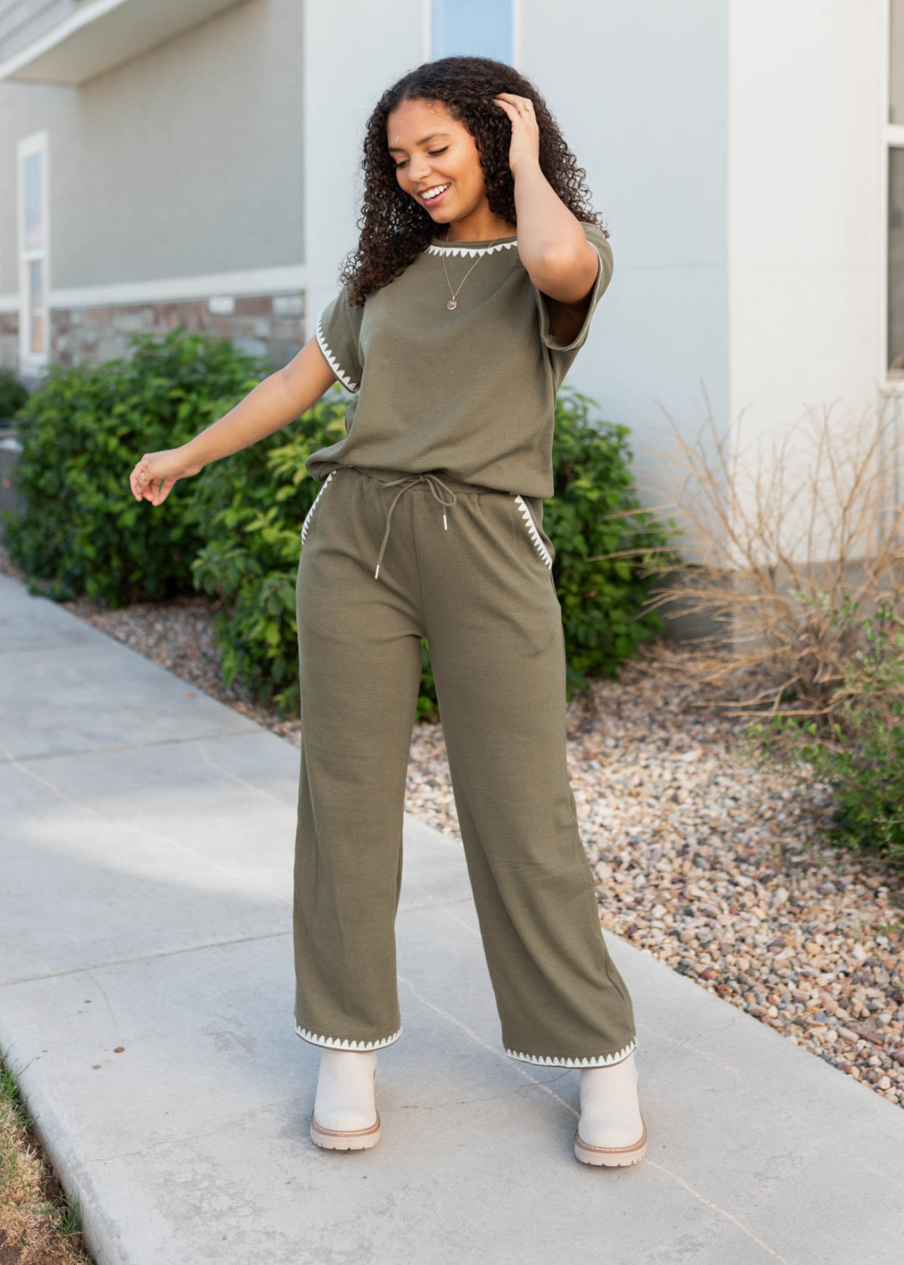 Danielle Olive Embroidered Pants