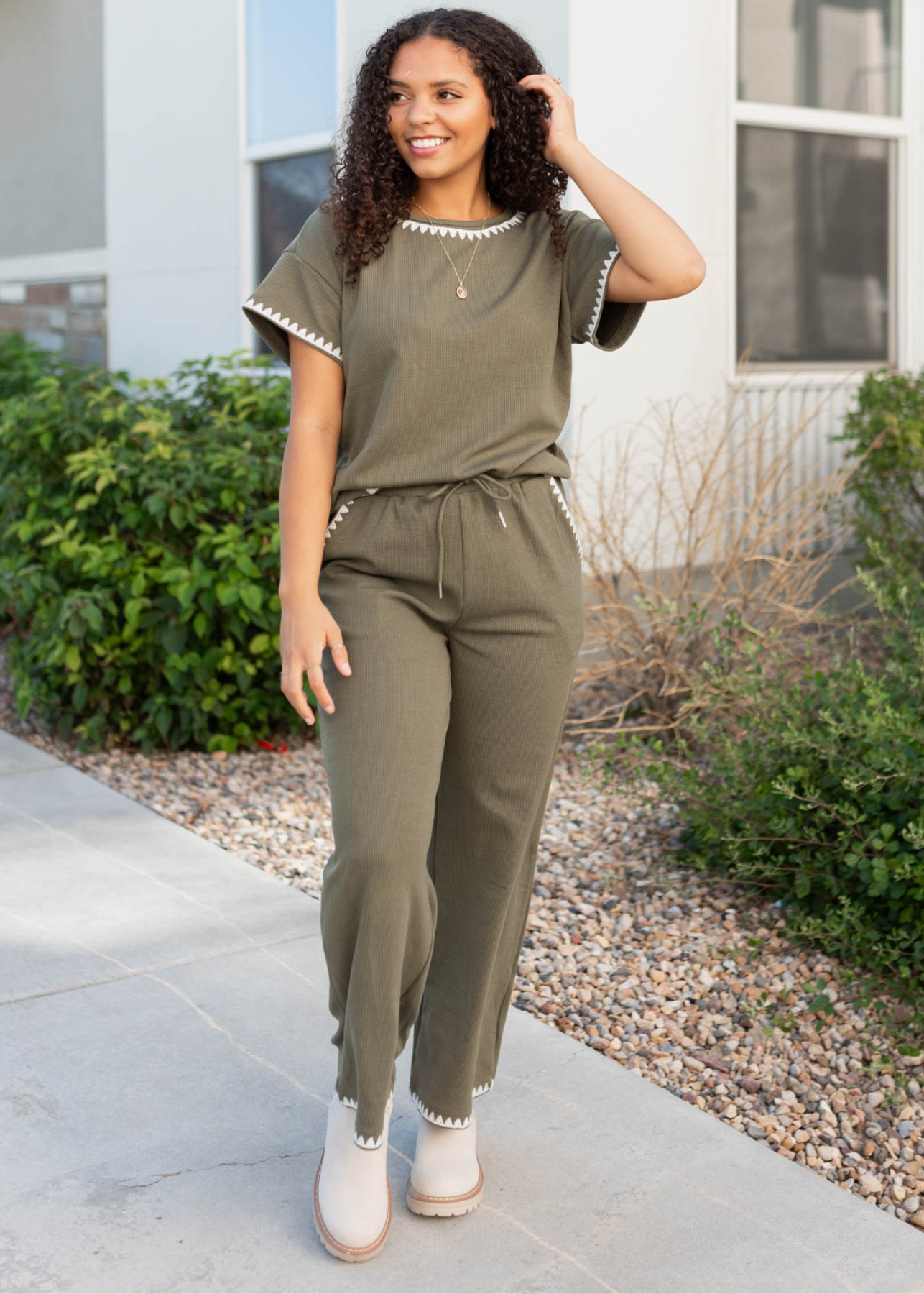 Danielle Olive Embroidered Pants