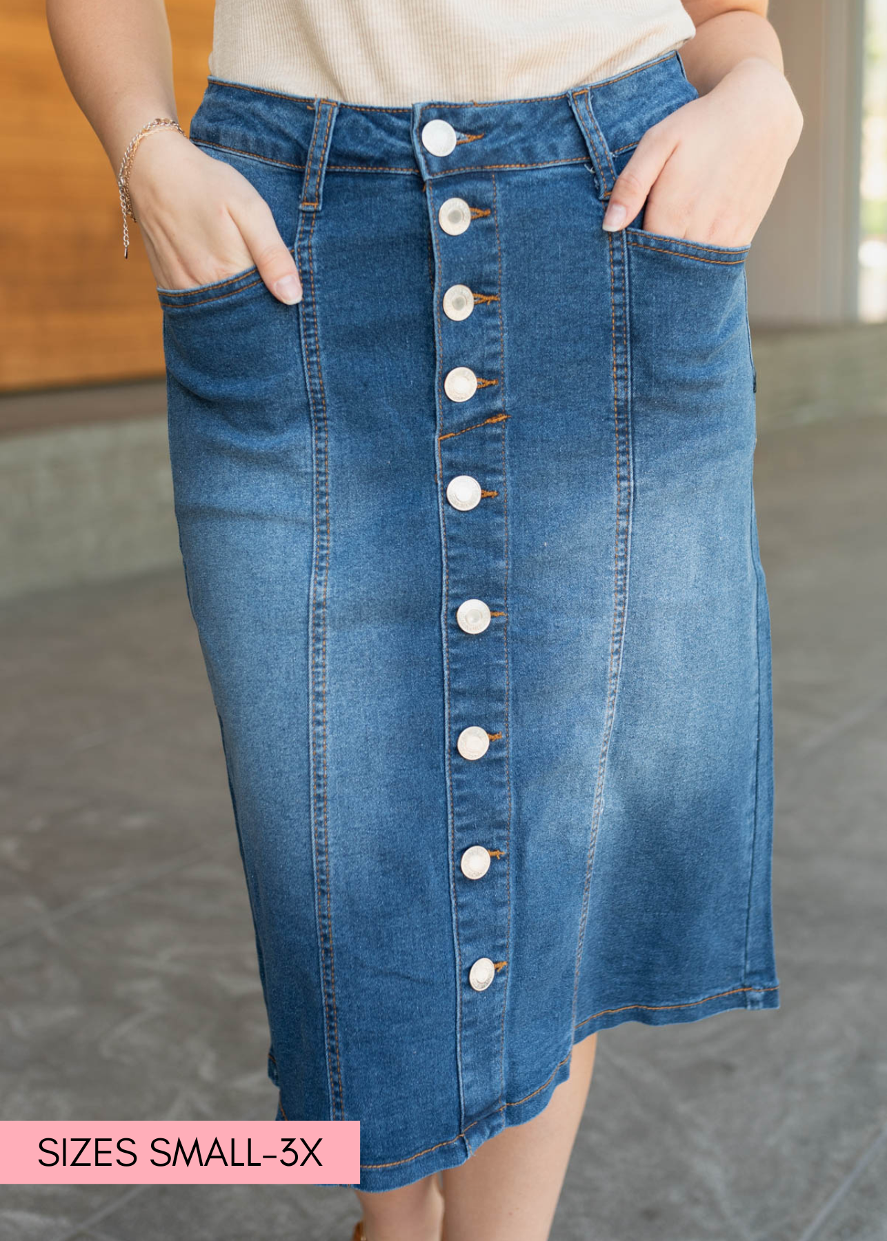 Daria Indigo Button Skirt