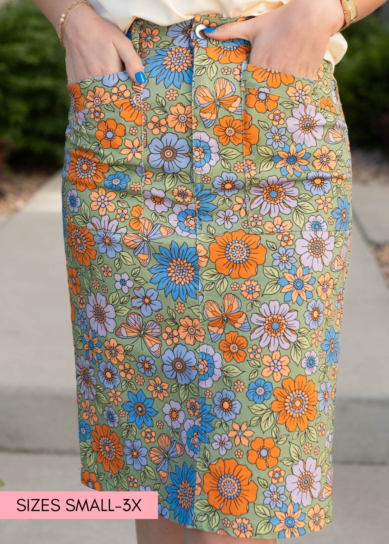 Darla Green Multi Floral Jean Skirt