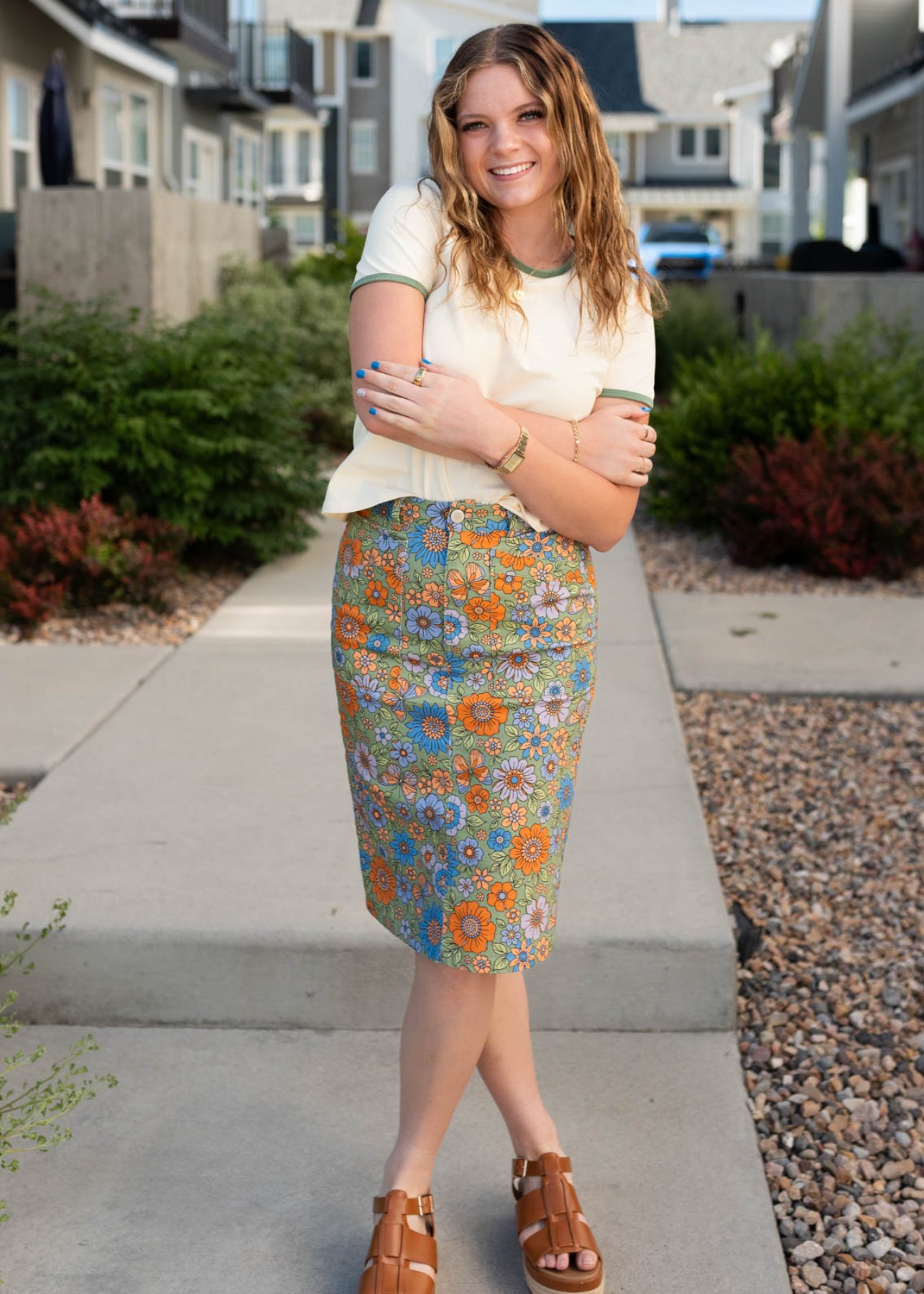 Darla Green Multi Floral Jean Skirt