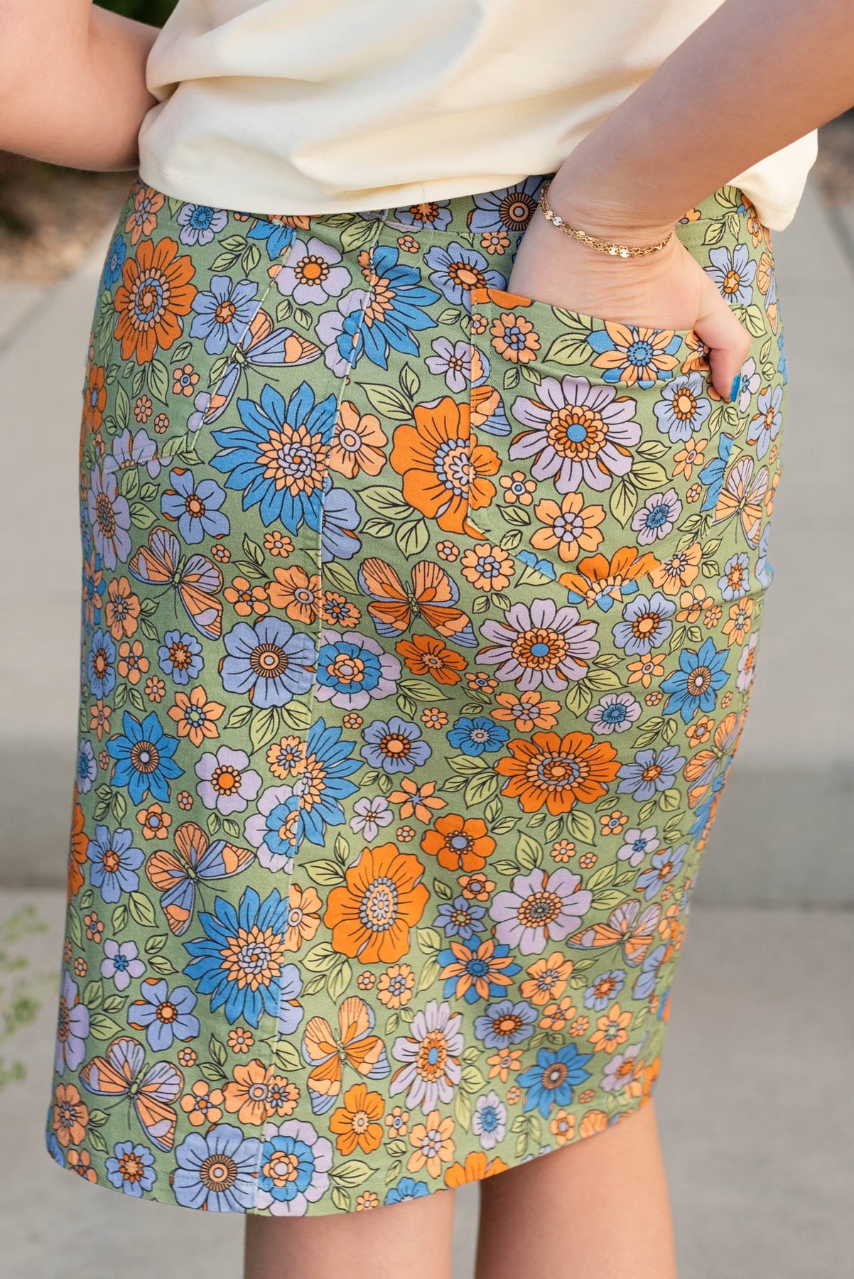 Darla Green Multi Floral Jean Skirt