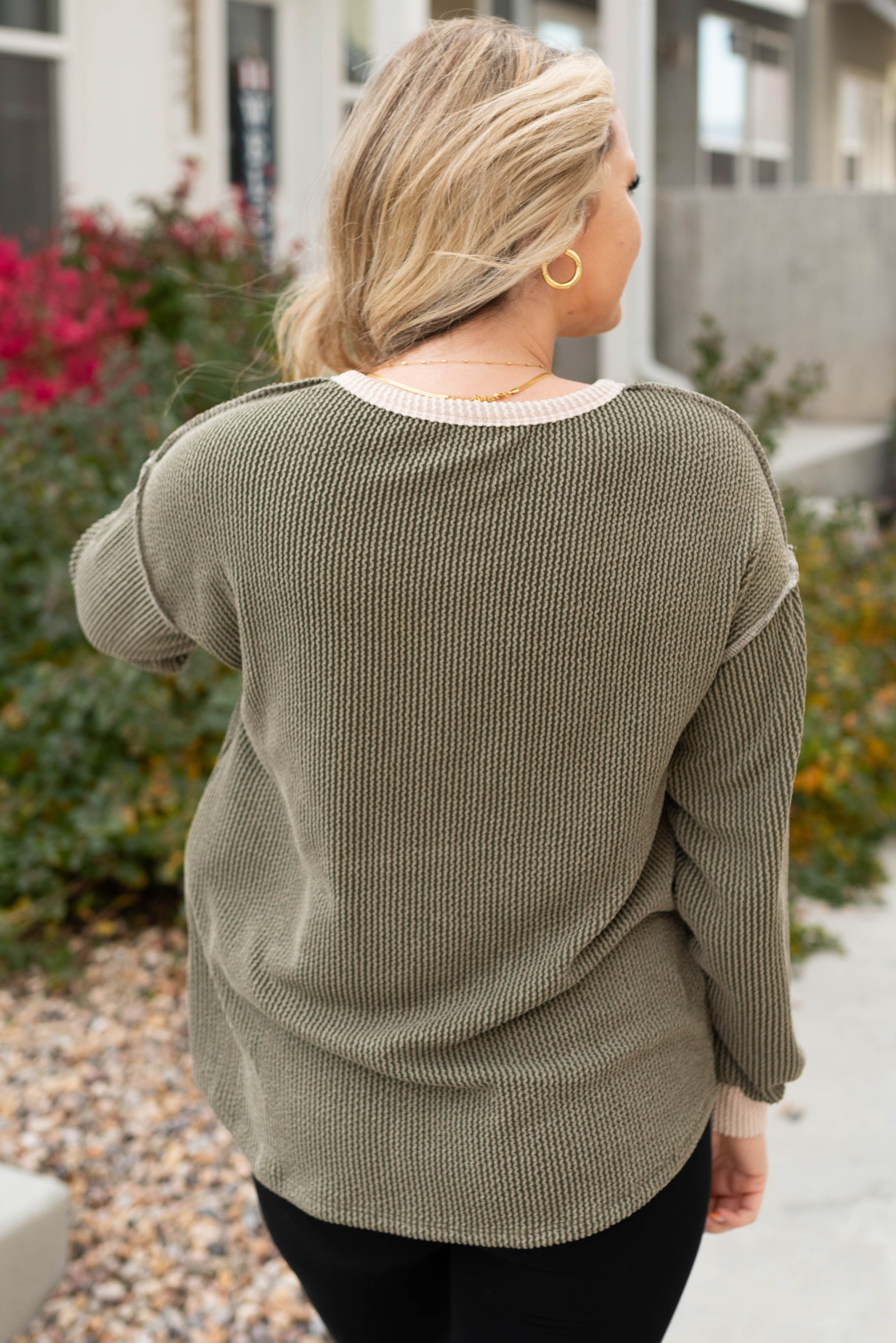 Darla Olive Rib Button Top
