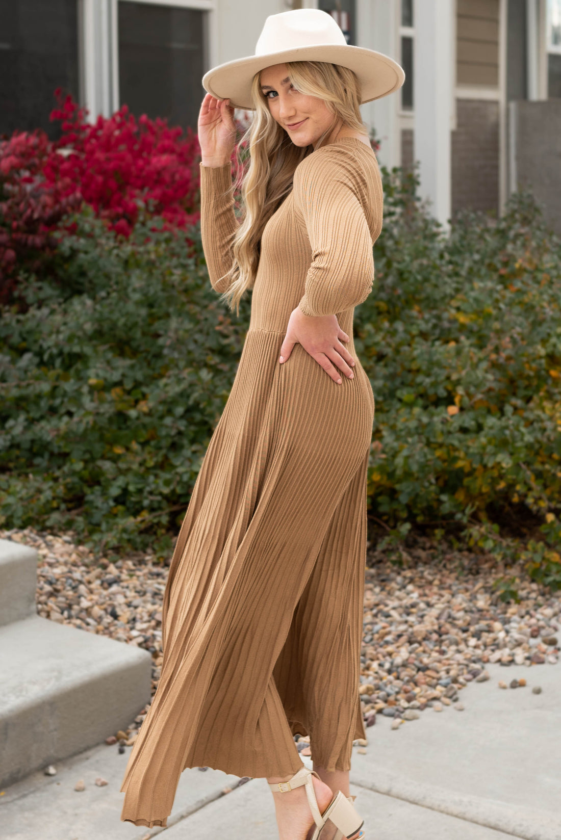 Darlynn Latte Pleated Dress