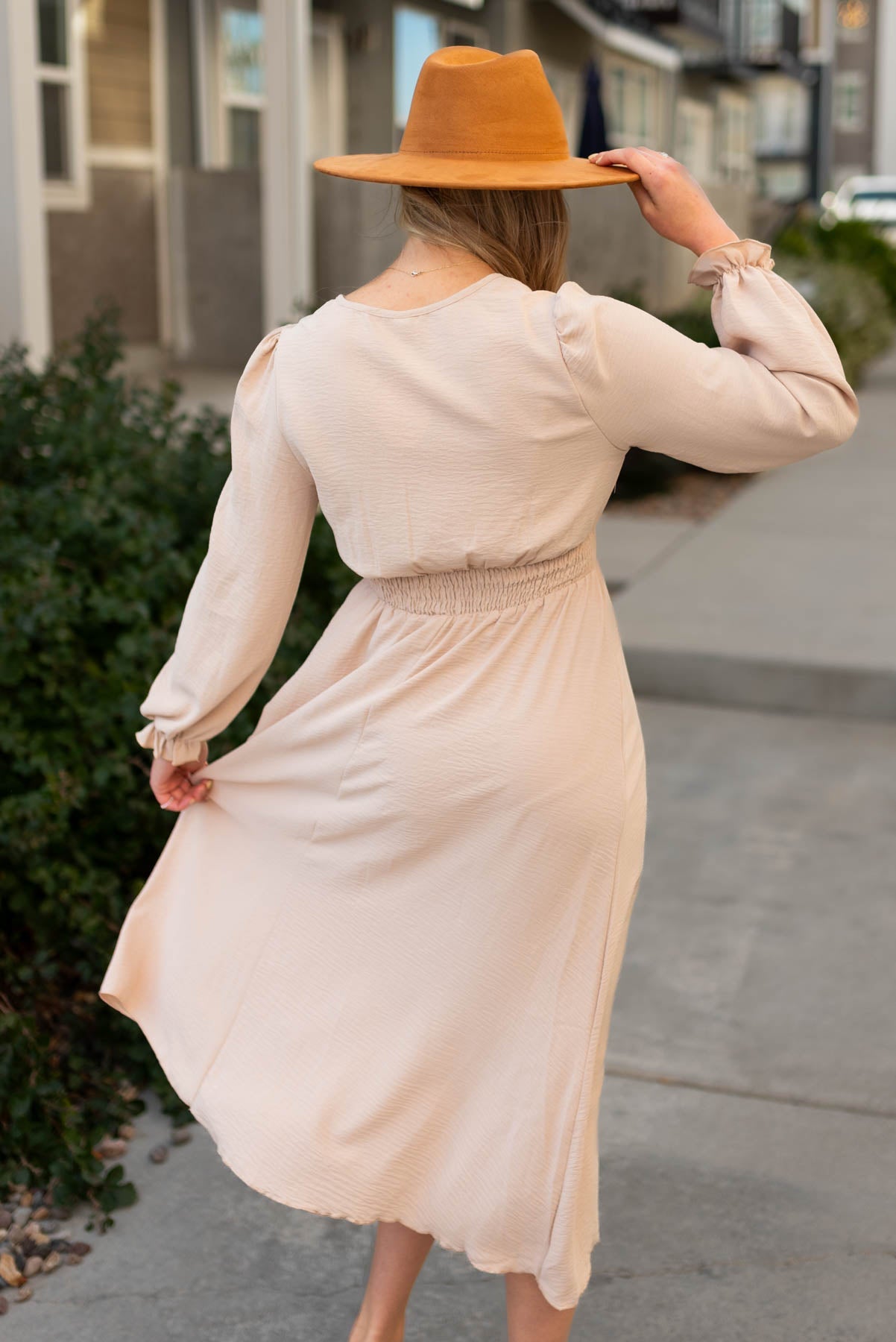 Dayten Beige V Neck Dress