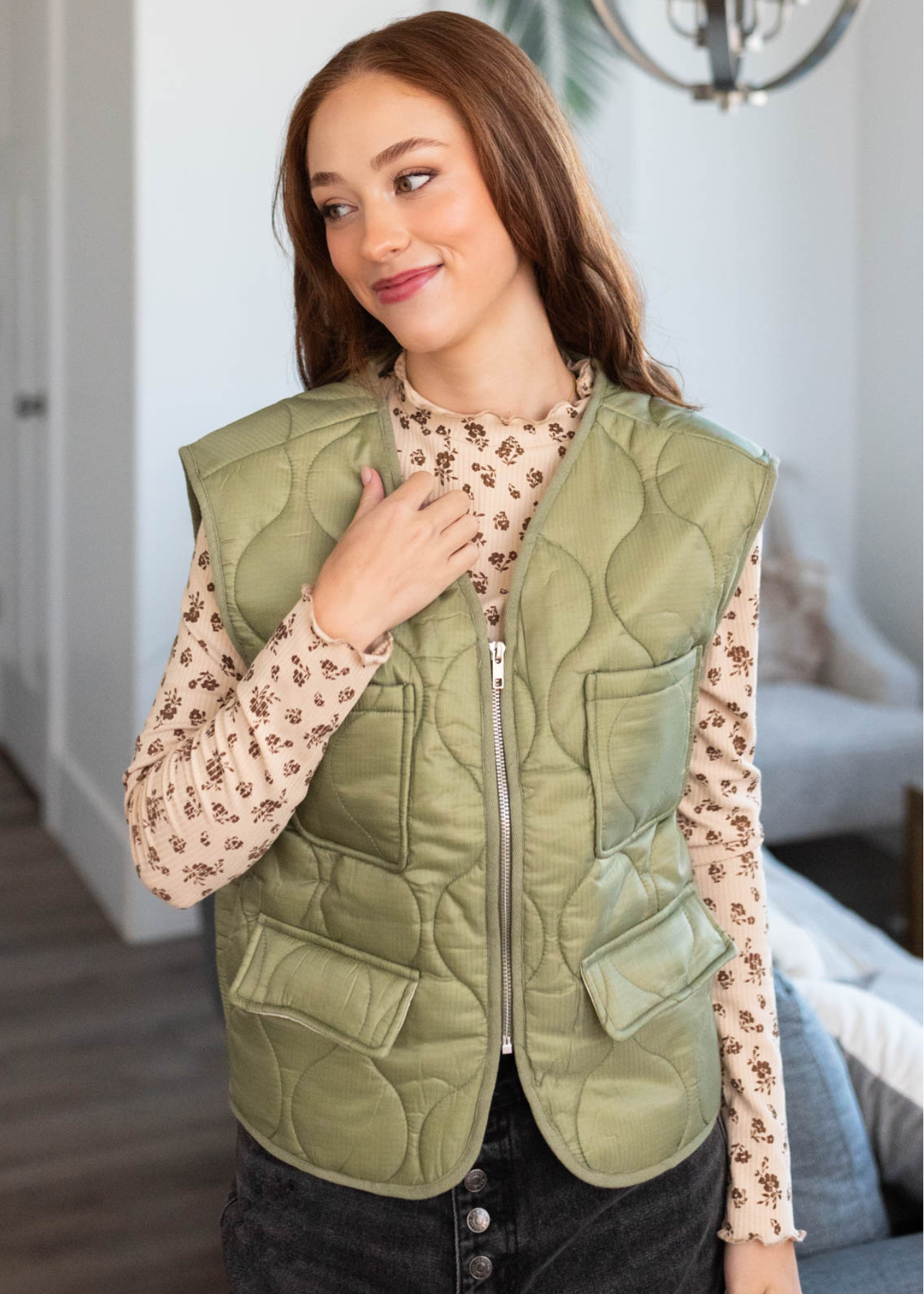 Deitra Olive Quilted Vest