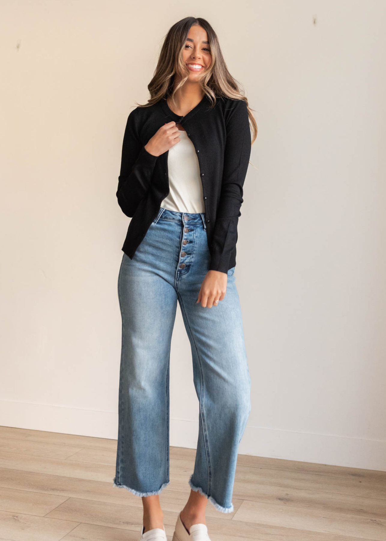 Deja Black Button Down Cardigan