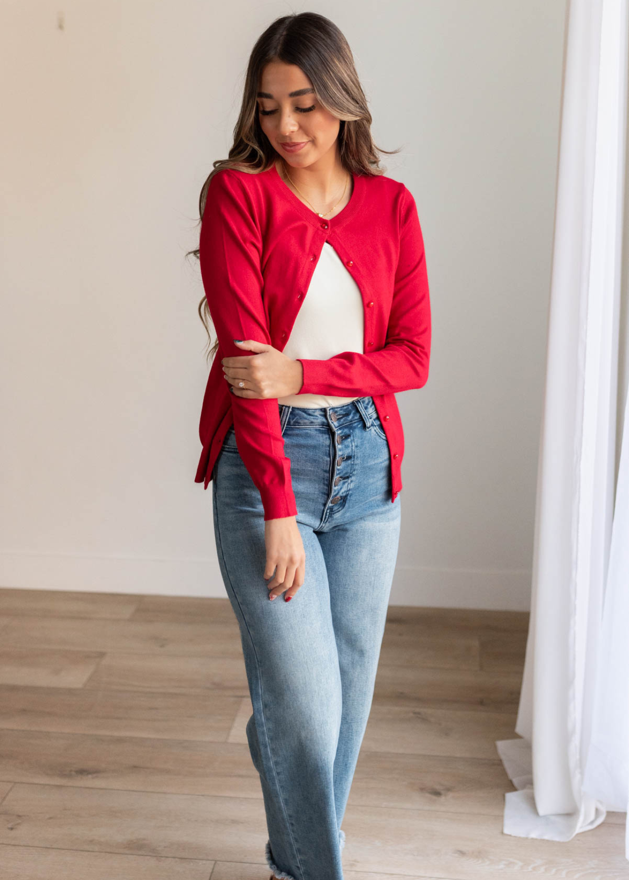 Deja Red Button Down Cardigan