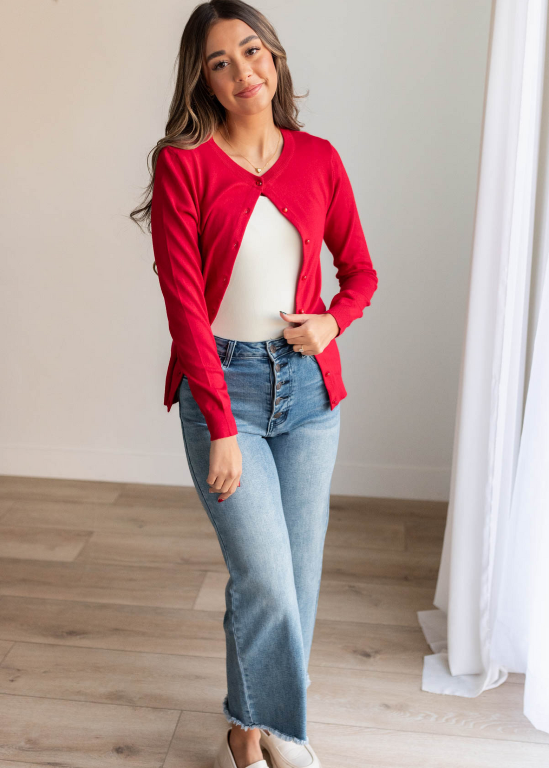 Deja Red Button Down Cardigan