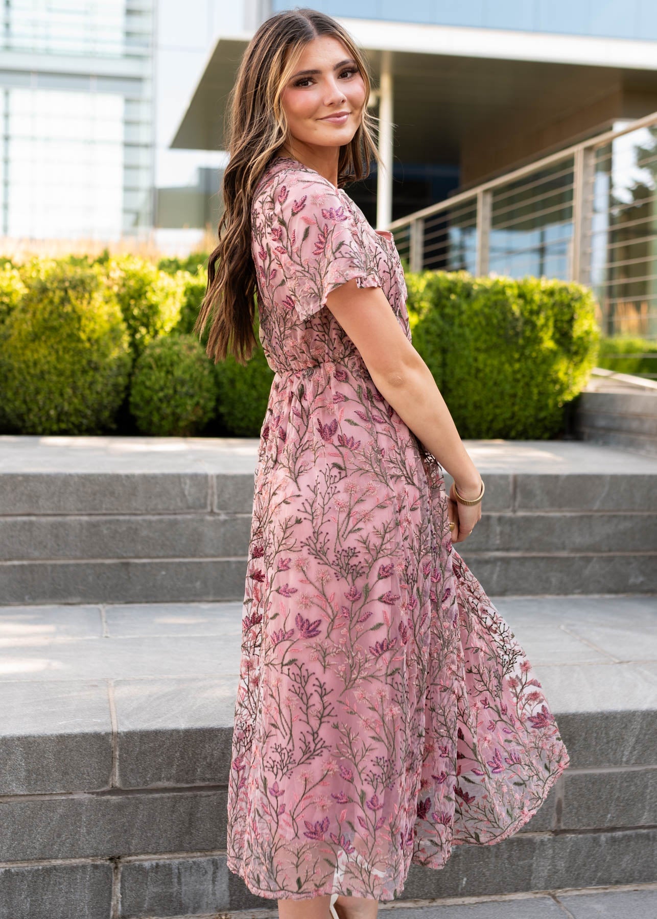Delcy Antique Pink Embroidered Dress
