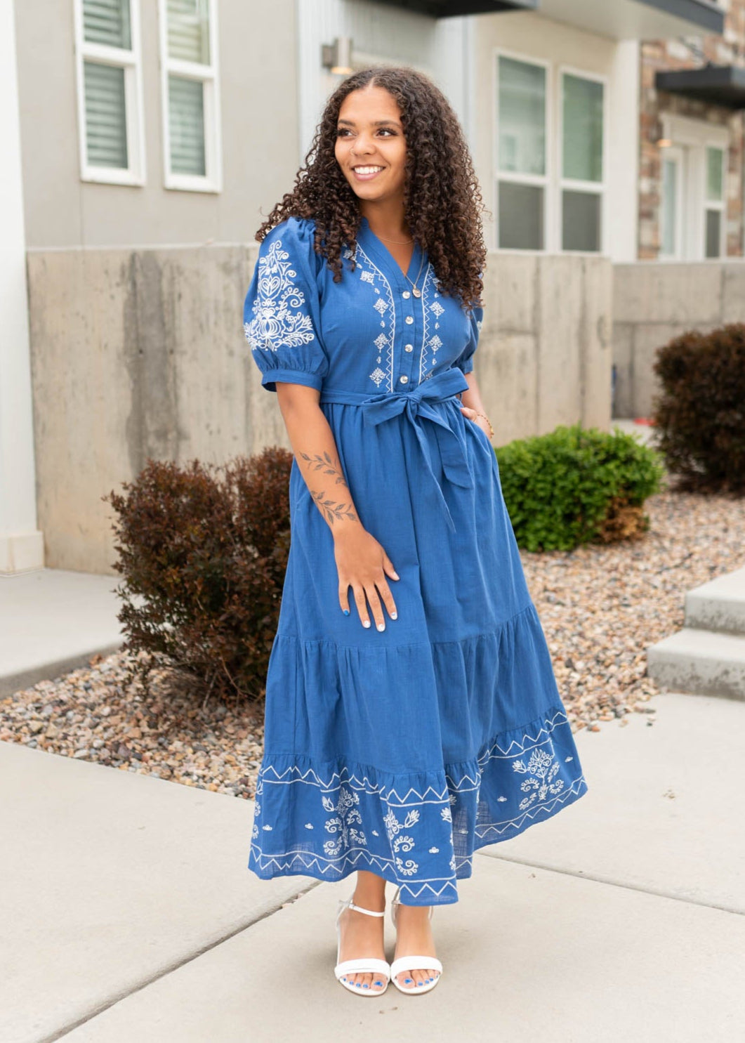 Edlin Blue Embroidered Dress