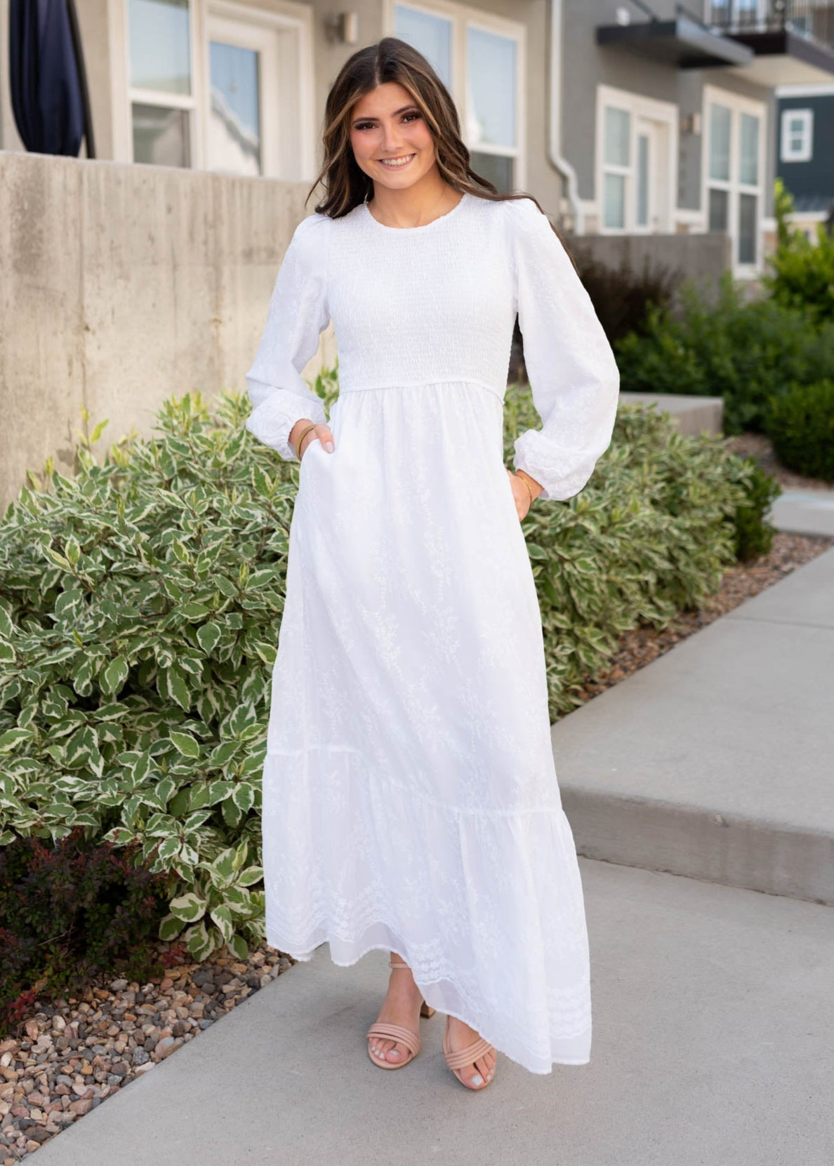 Elana White Smocked Dress
