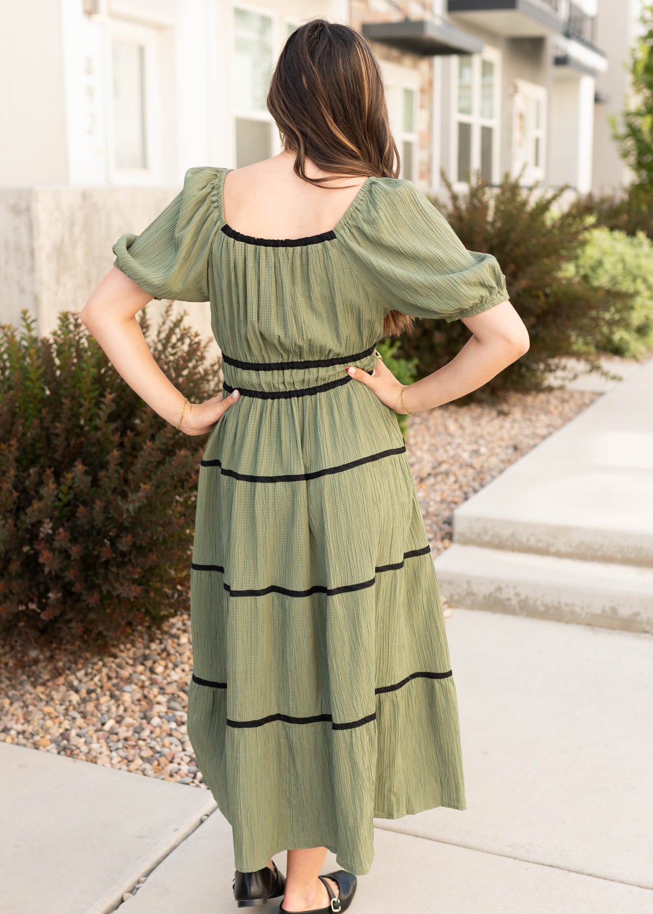Elina Olive Tiered Dress