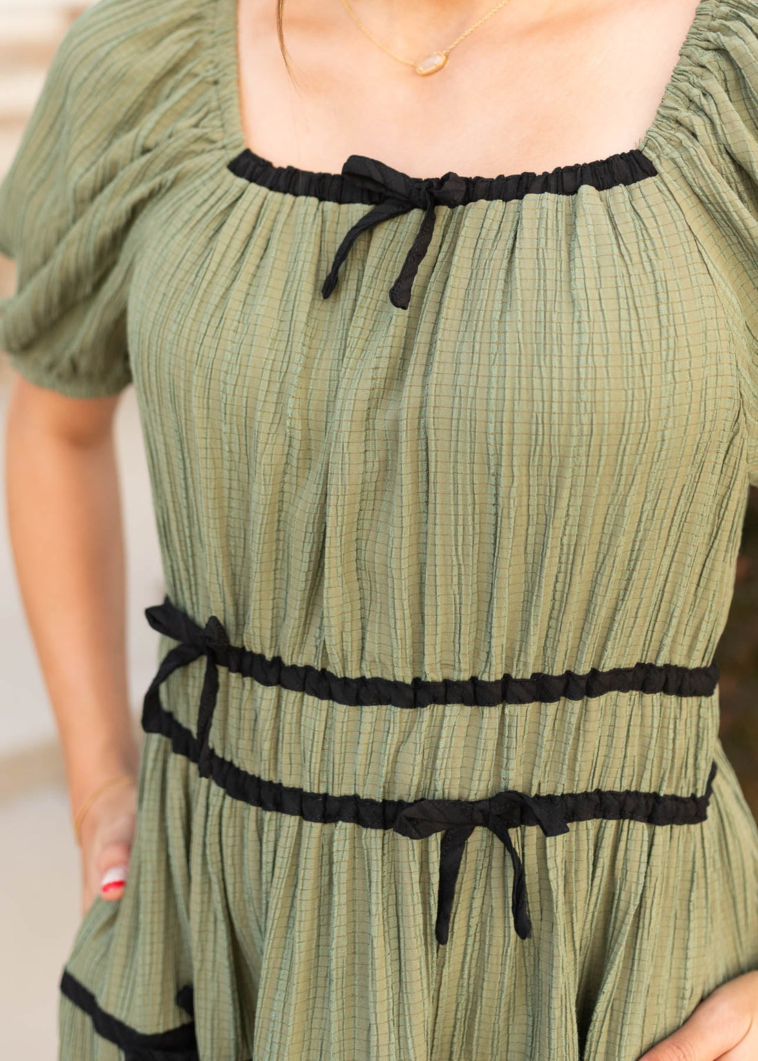 Elina Olive Tiered Dress