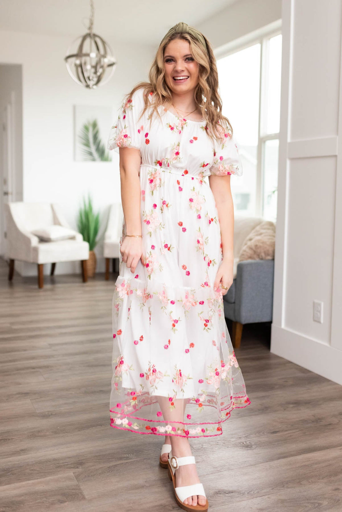 Elizabeth White Embroidered Floral Dress