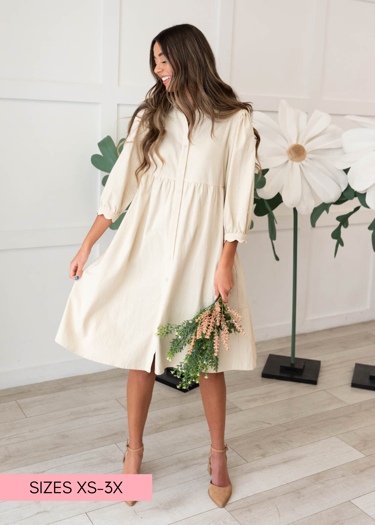 Ellen Beige Button Down Dress