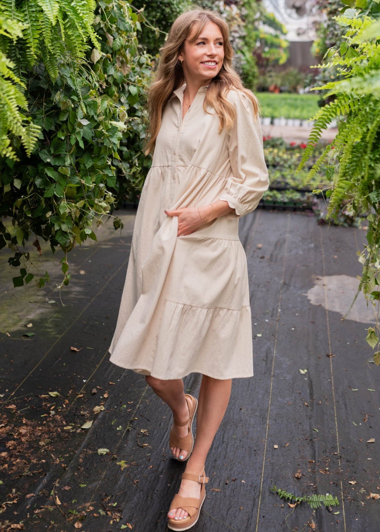 Ellen Beige Button Down Dress