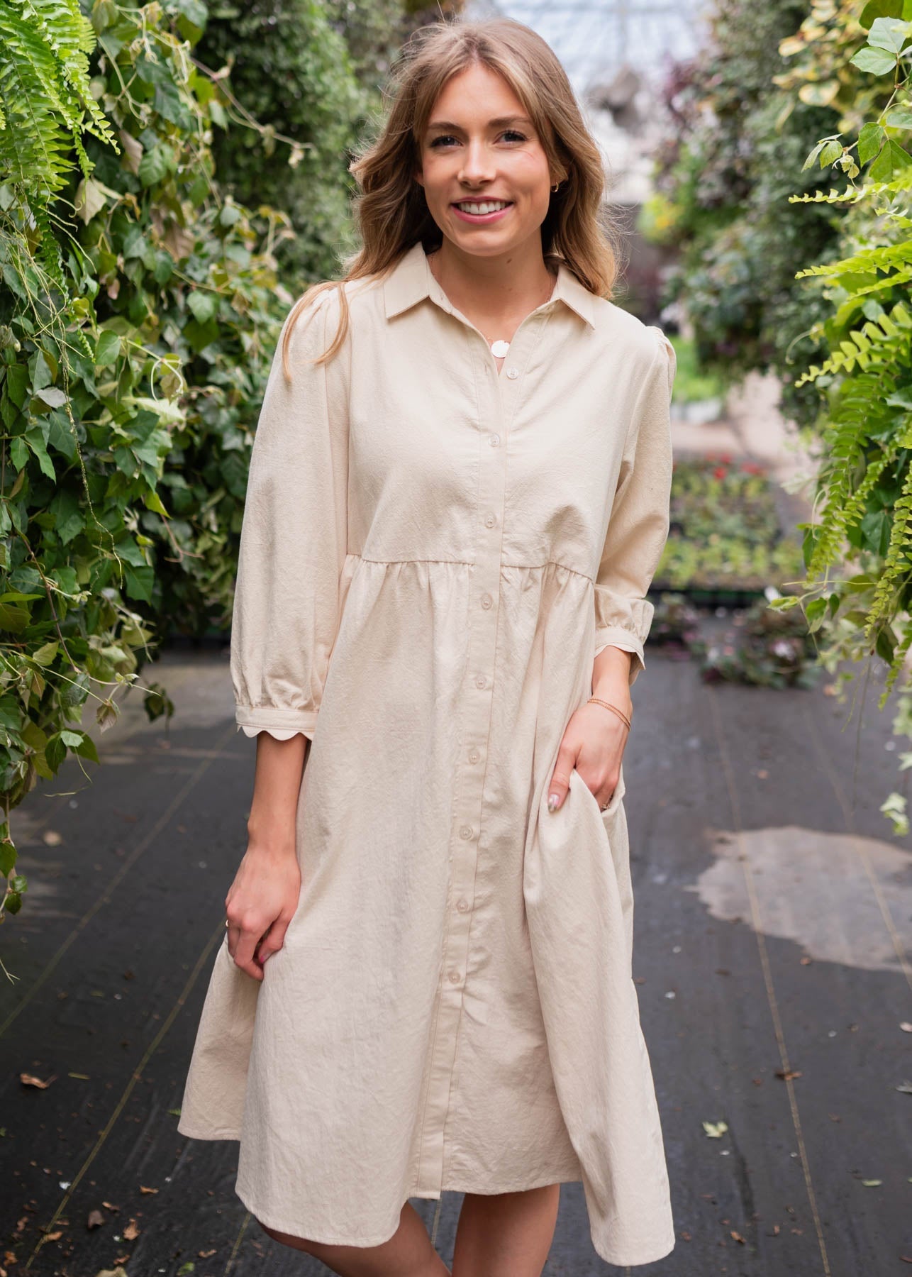 Ellen Beige Button Down Dress