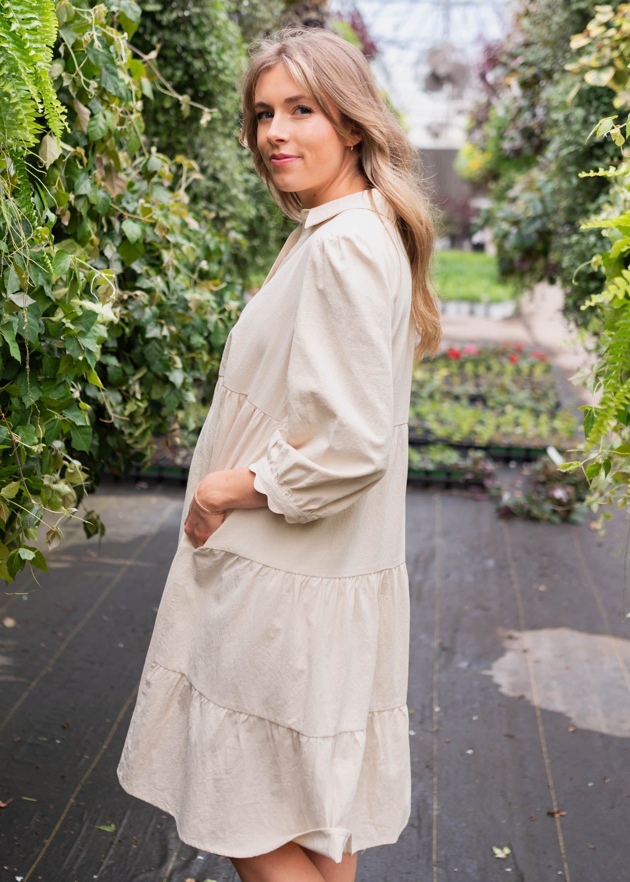 Ellen Beige Button Down Dress