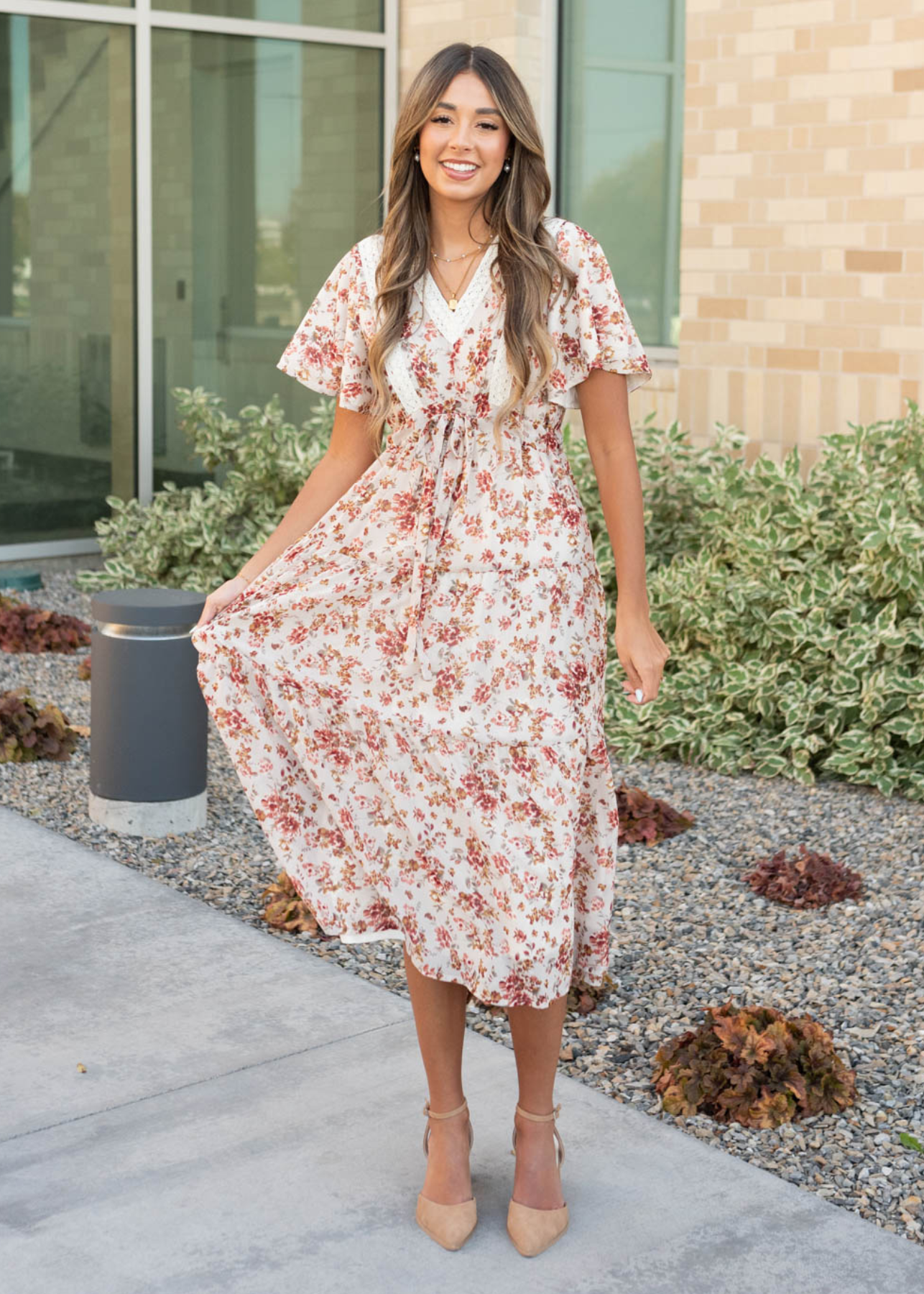 Ella Cream Floral Tiered Dress