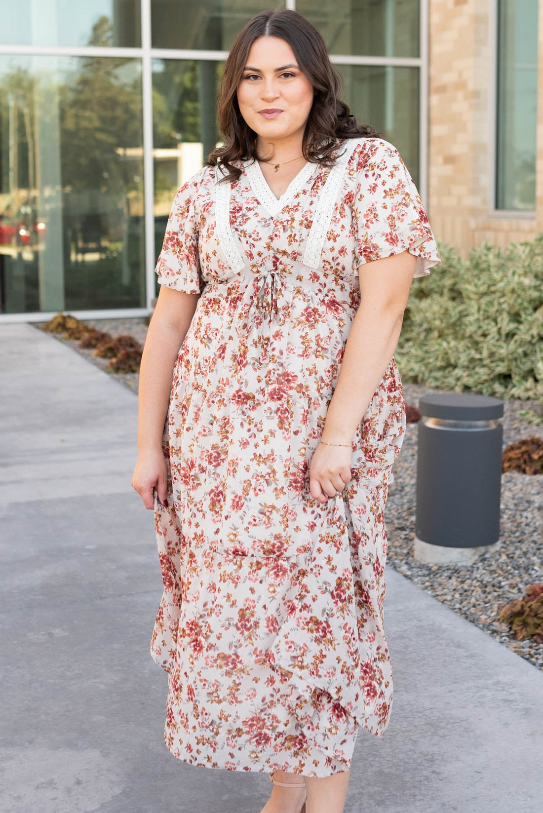 Ella Cream Floral Tiered Dress