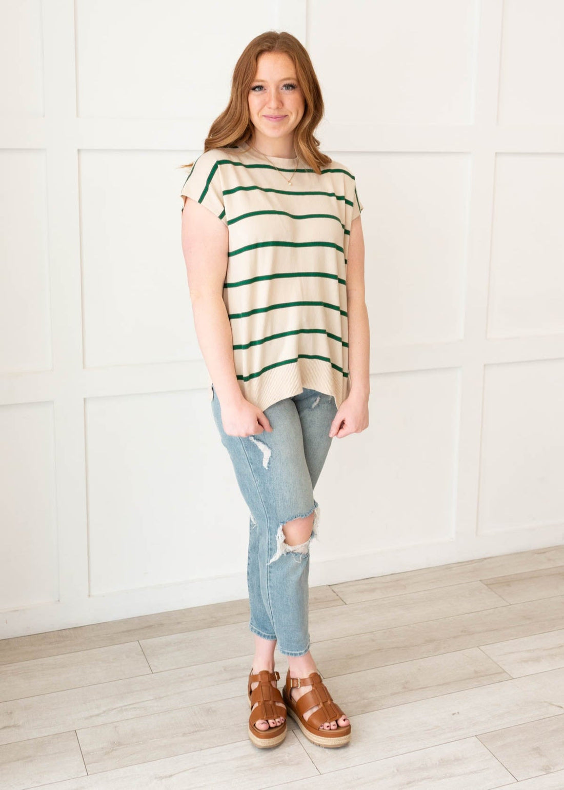 Elowen Green Stripe Sweater