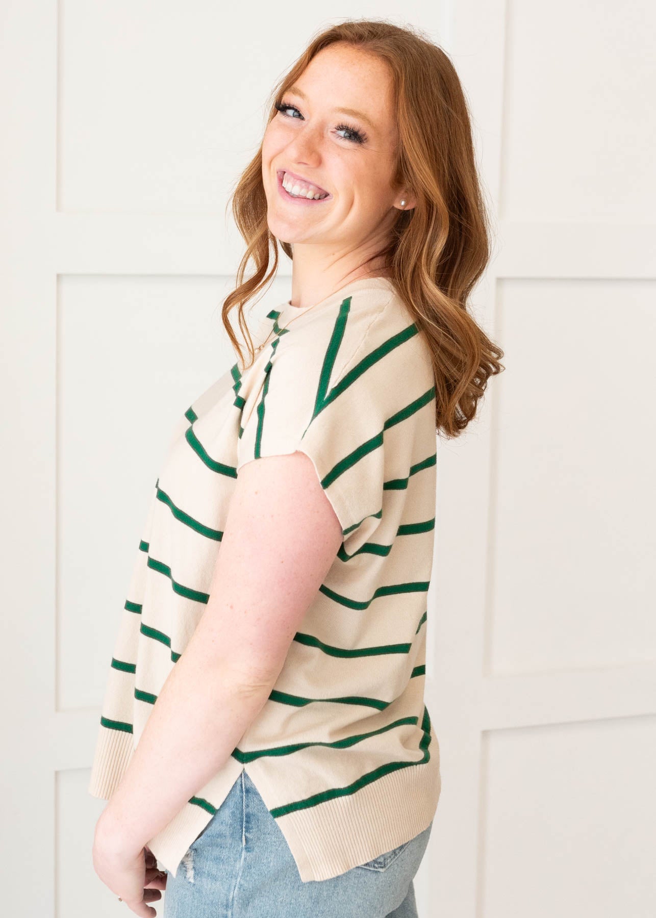 Elowen Green Stripe Sweater