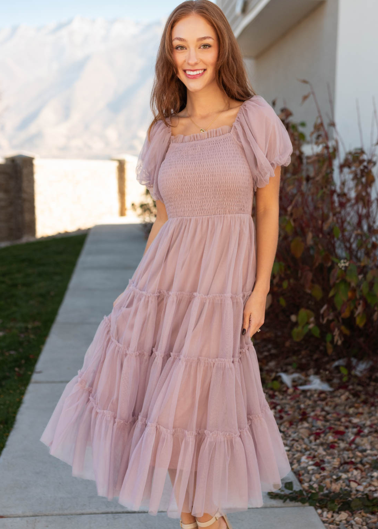 Elowyn Puff Sleeve Mesh Dress