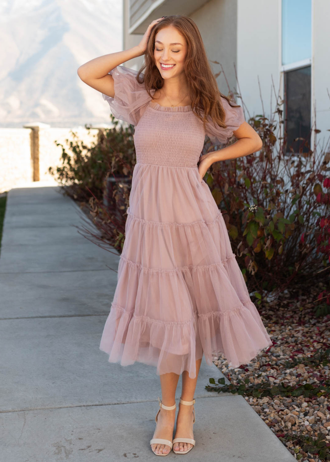 Elowyn Puff Sleeve Mesh Dress