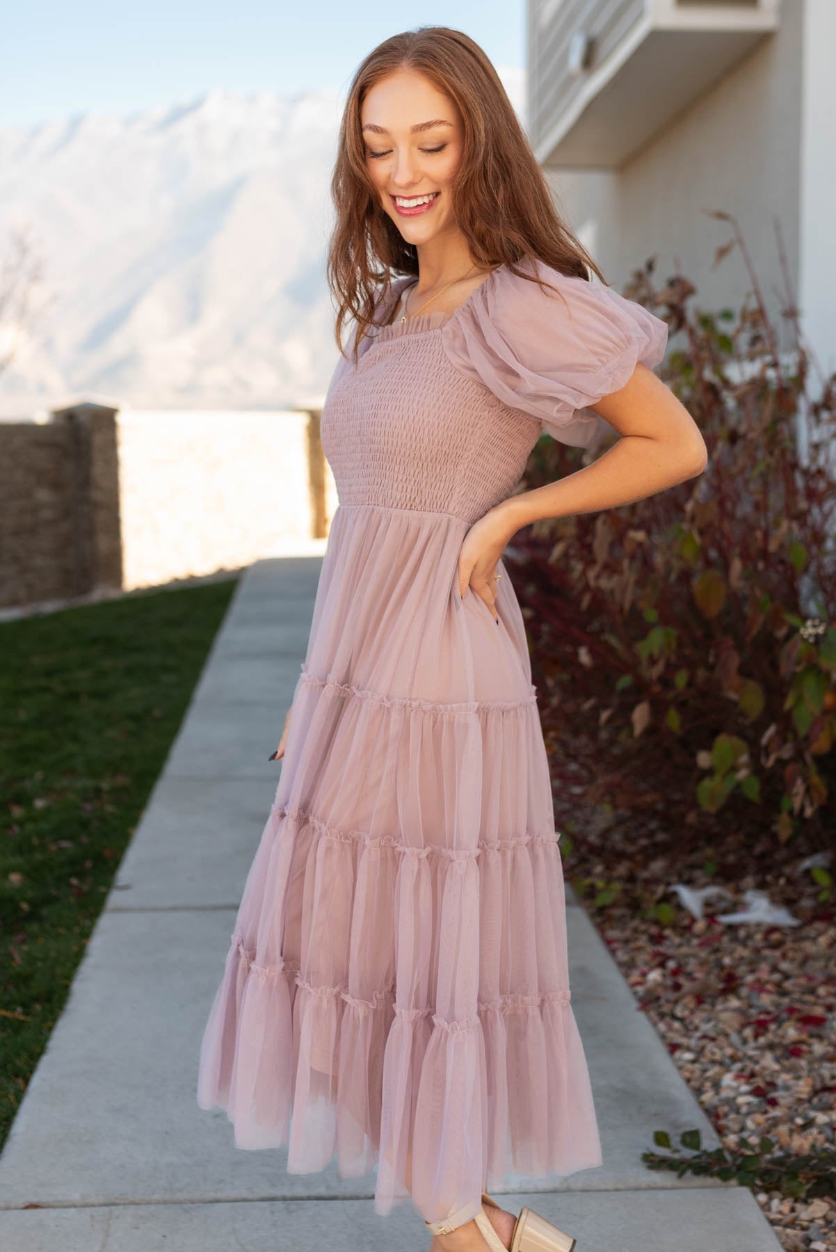 Elowyn Puff Sleeve Mesh Dress