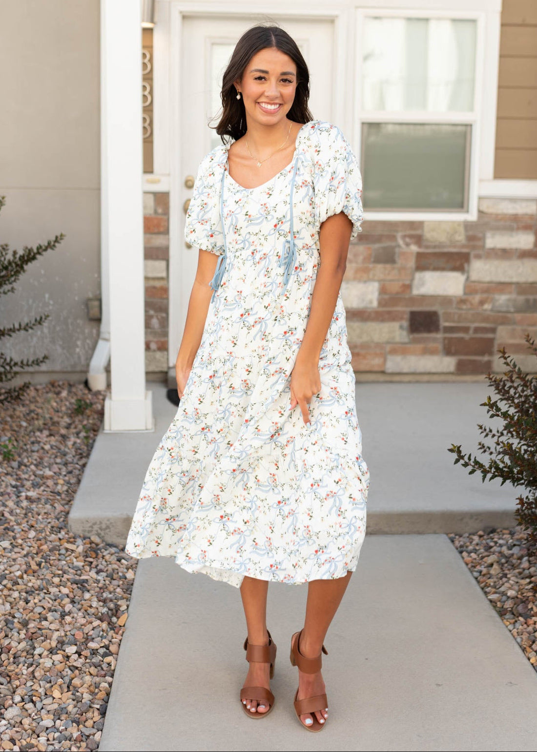 Elsie White Ribbon Pattern Dress