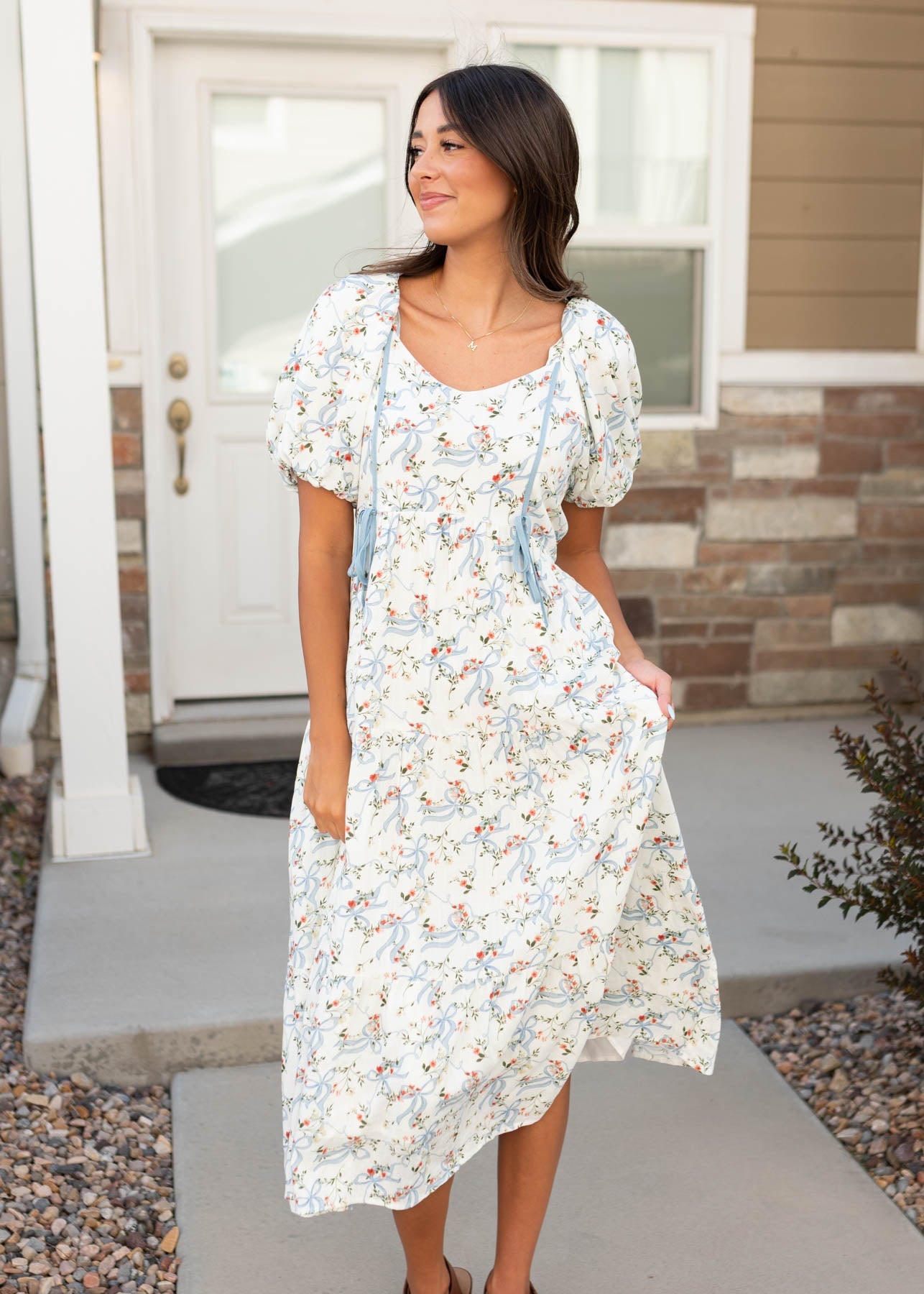 Elsie White Ribbon Pattern Dress