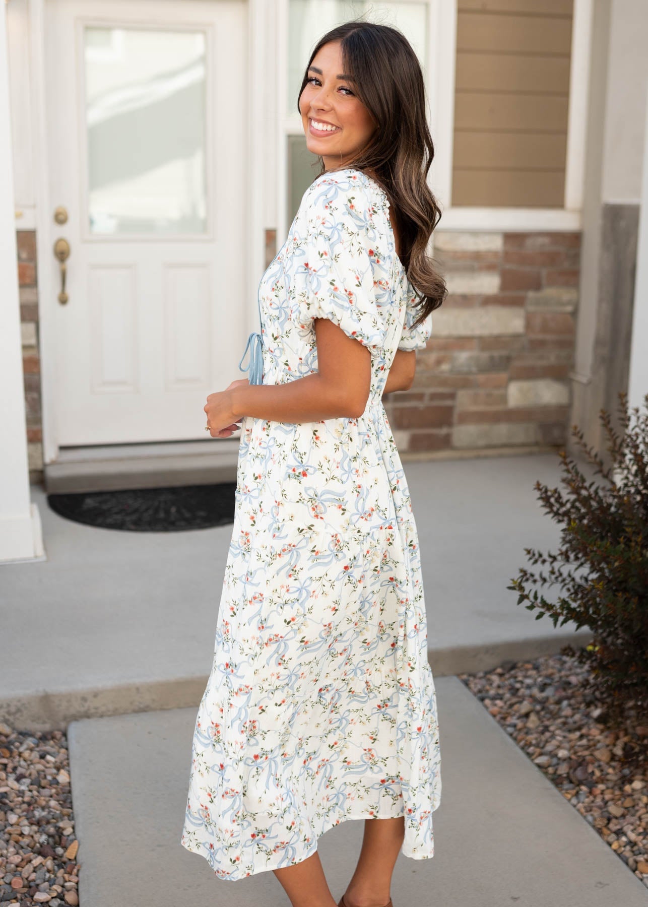 Elsie White Ribbon Pattern Dress