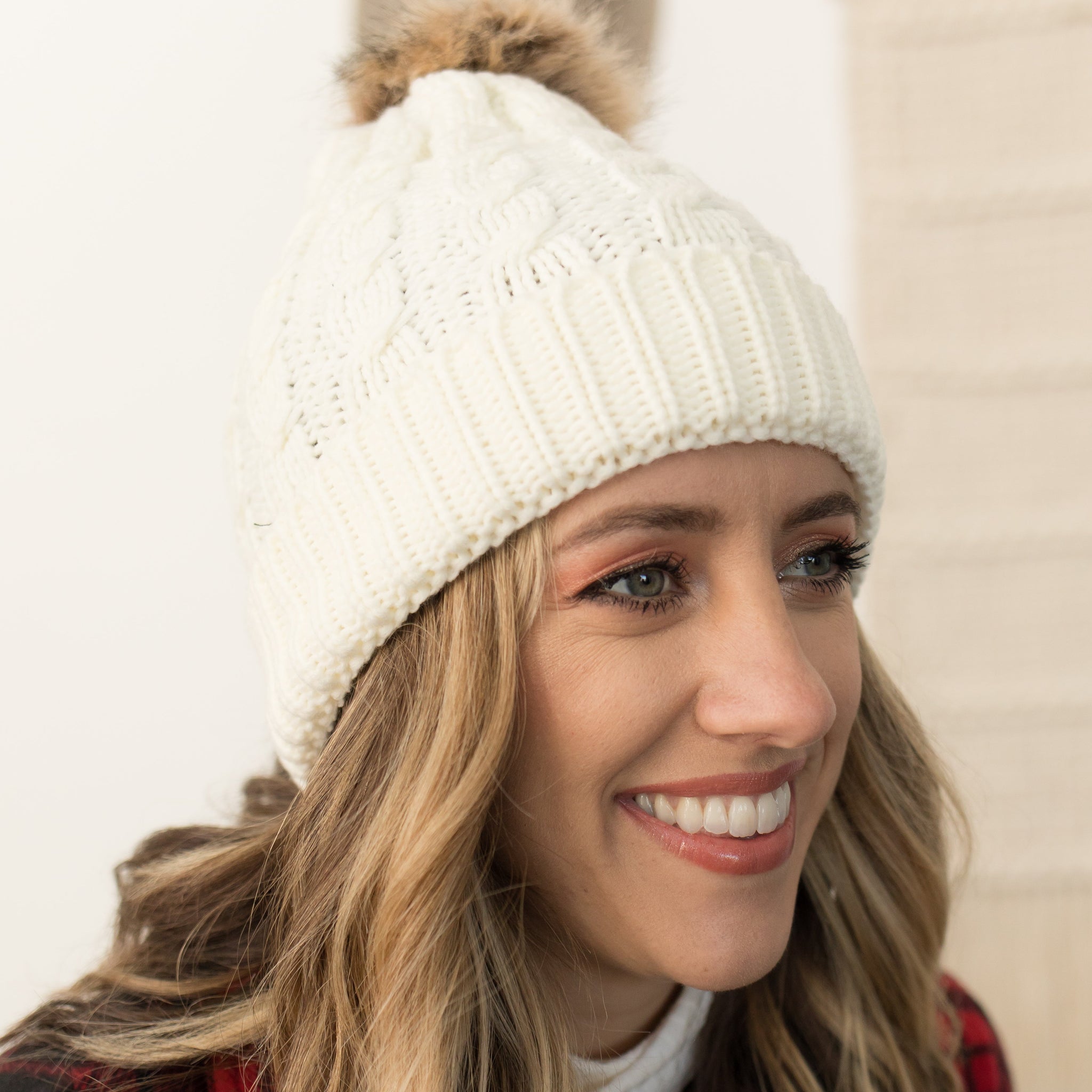 Emmie Cream Knit Pom Pom Beanie