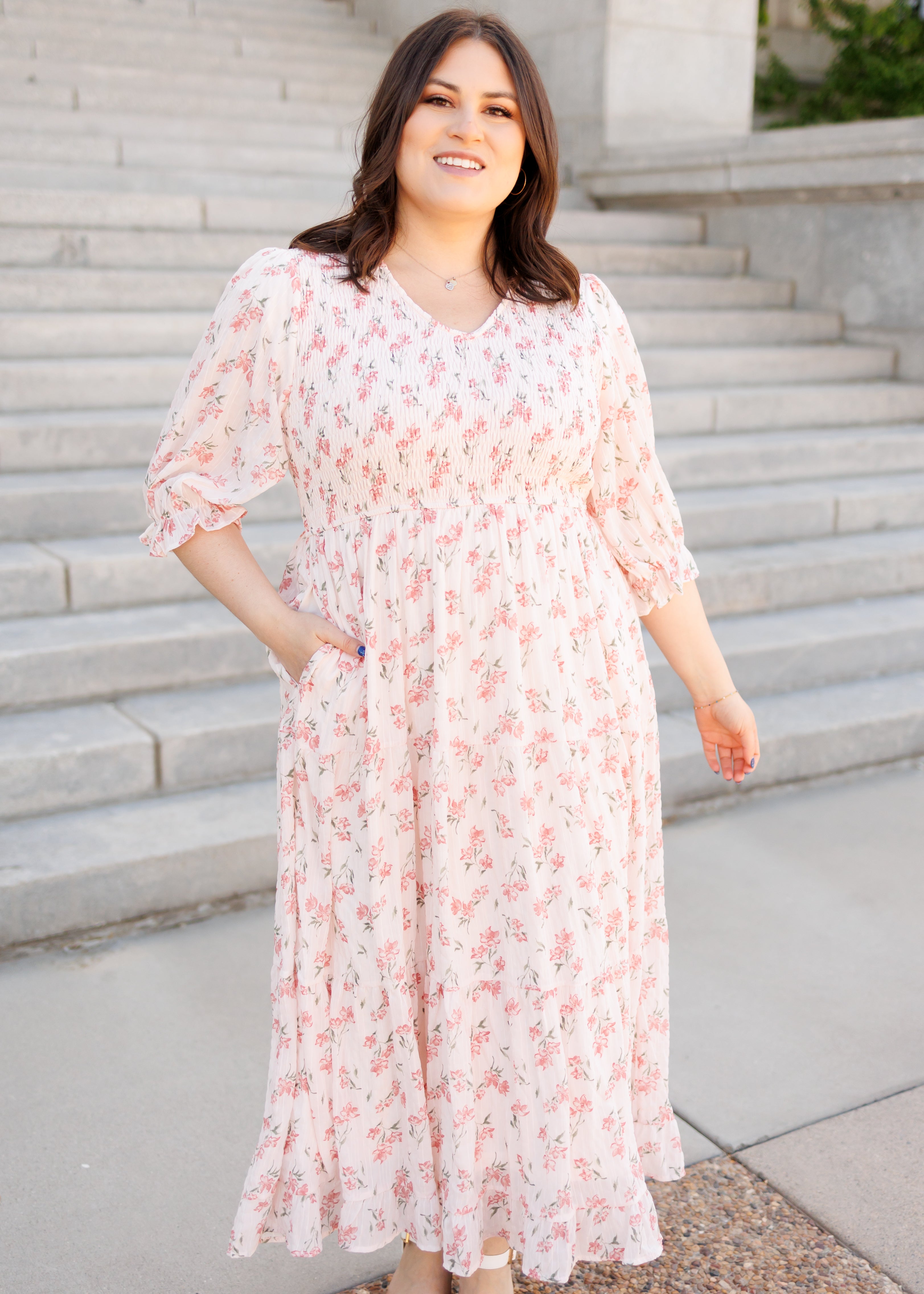 Emmie Pink Floral Tiered Dress