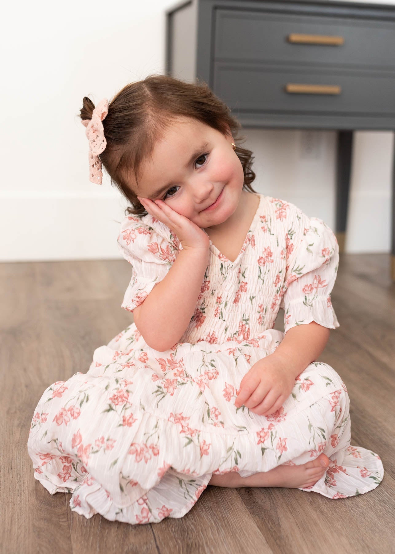 Emmie Pink Floral Tiered Little Girl Dress