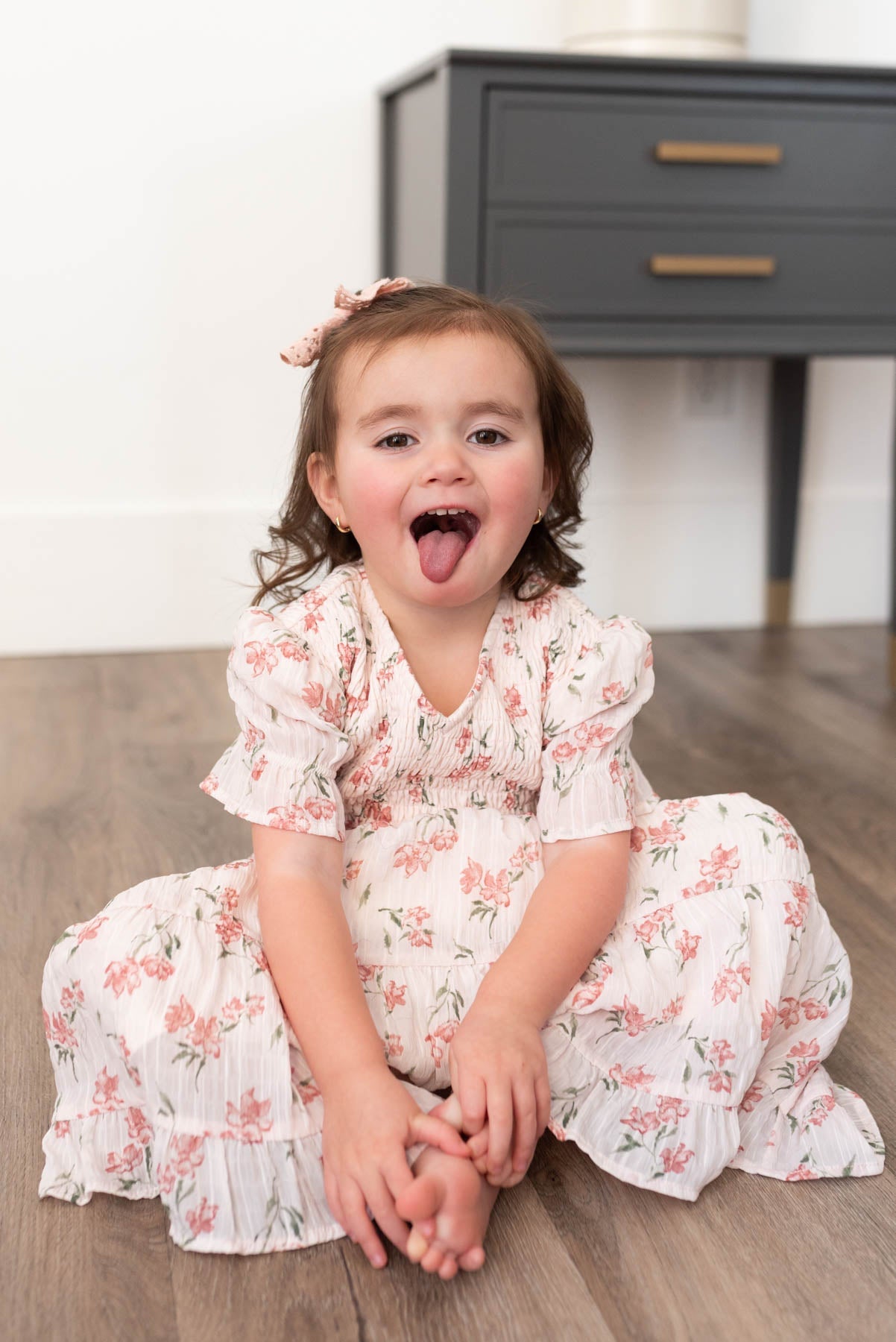 Emmie Pink Floral Tiered Little Girl Dress