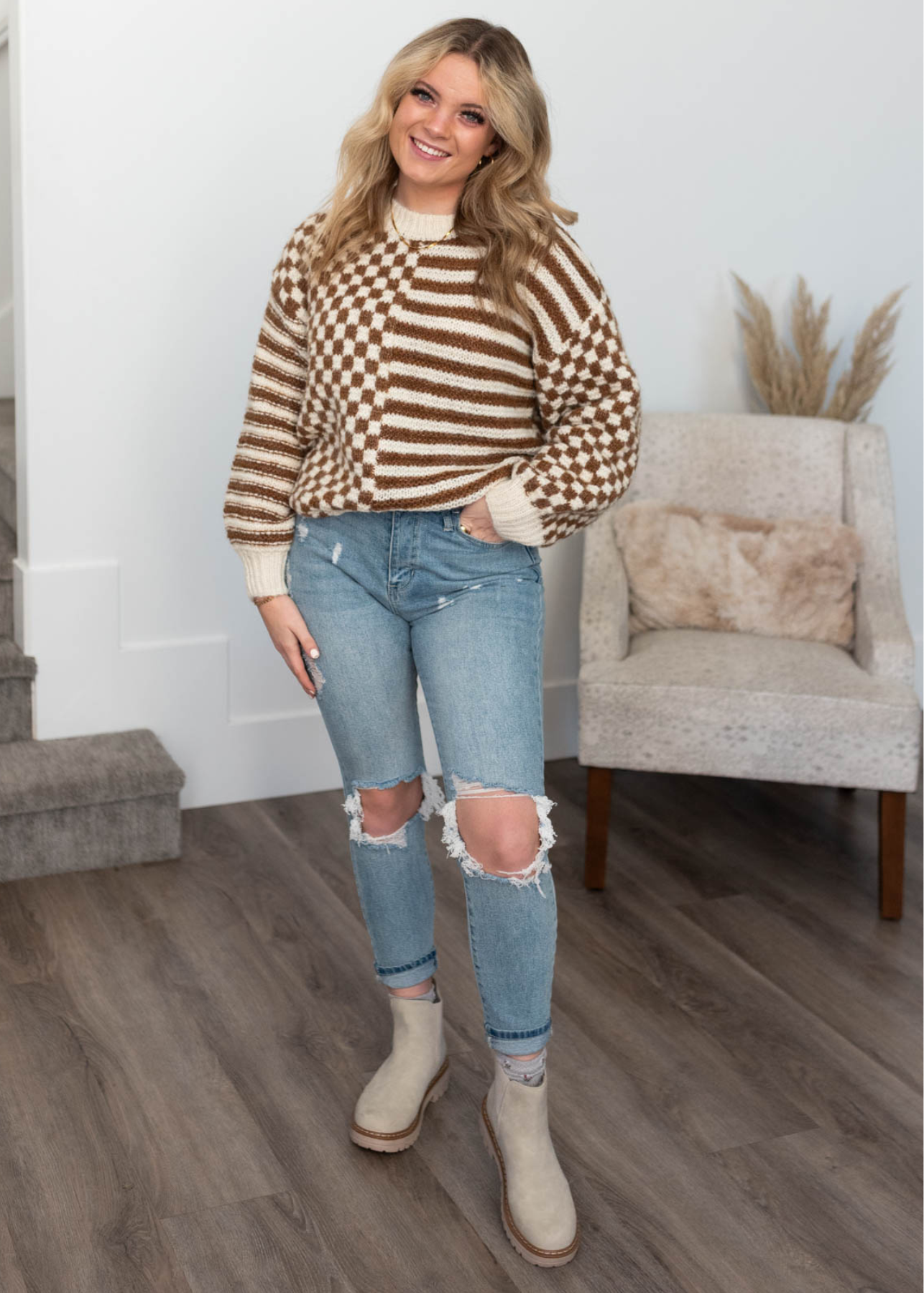 Ericka Brown Checkered Sweater