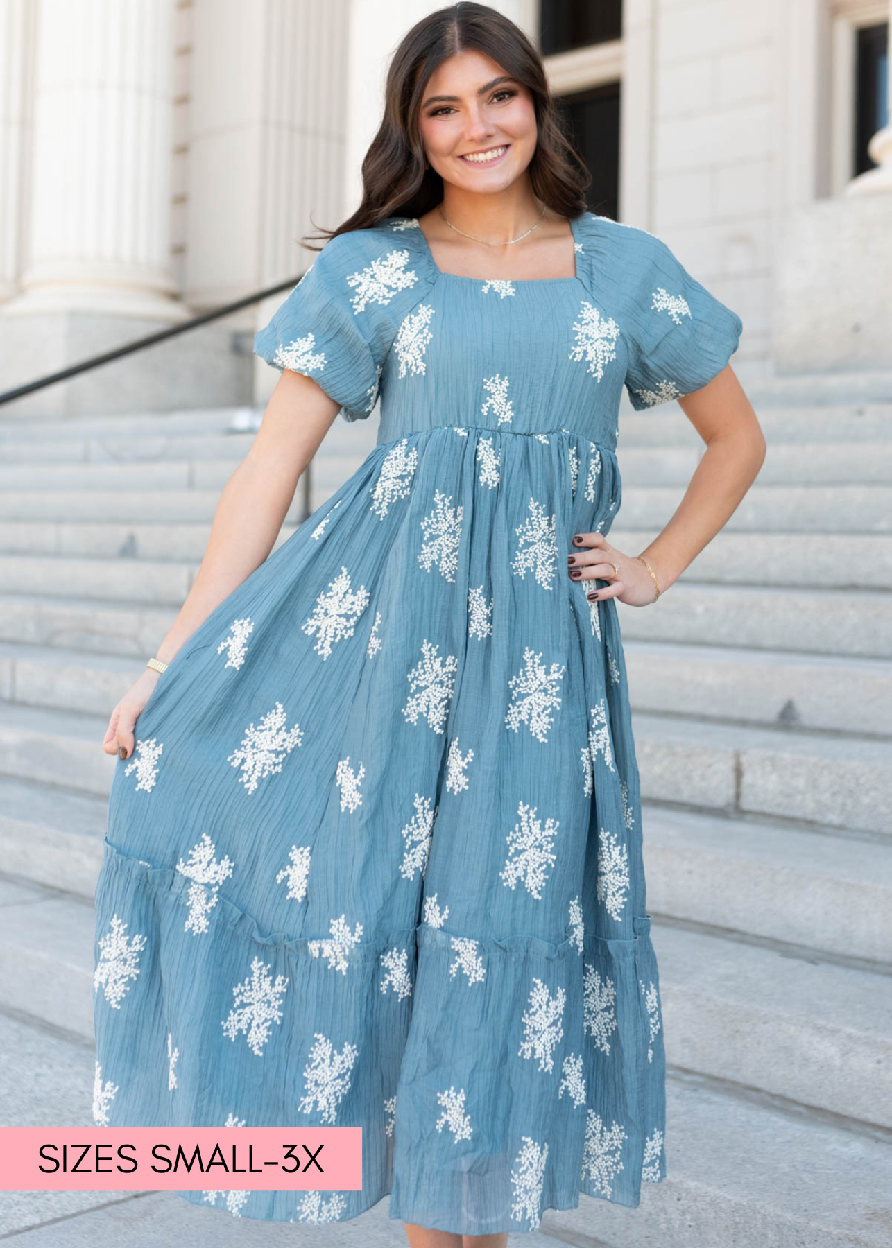 Esa Dusty Blue Embroidered Dress