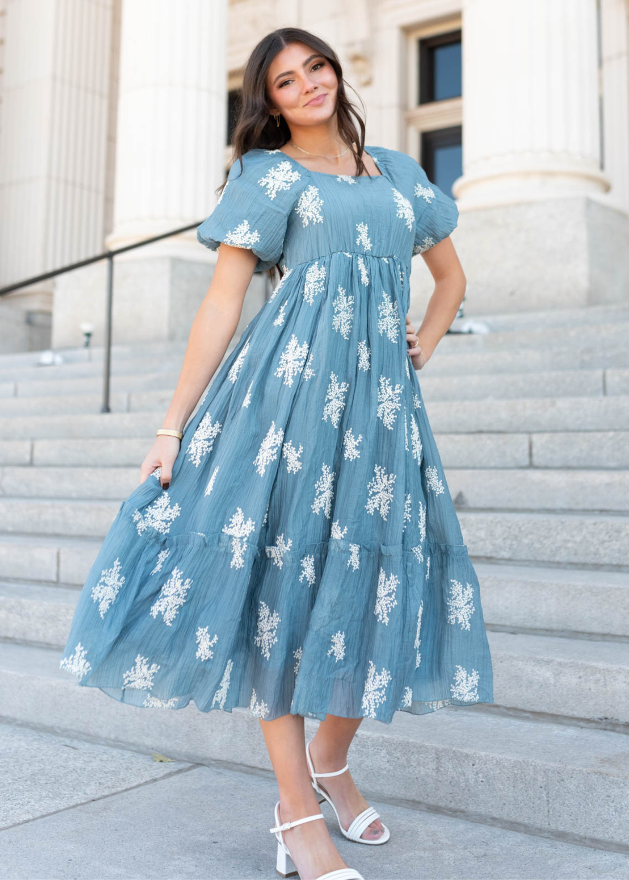 Esa Dusty Blue Embroidered Dress
