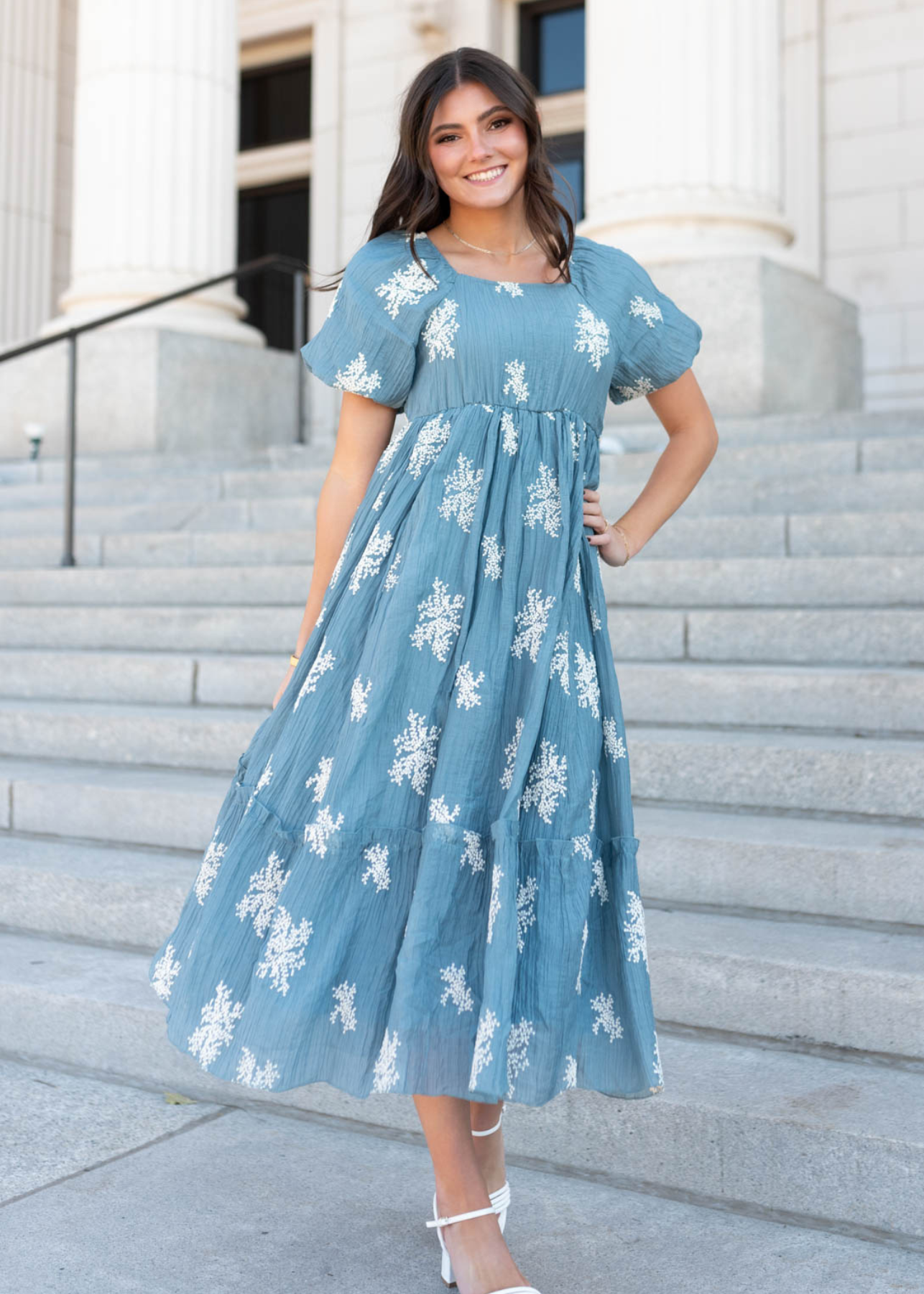 Esa Dusty Blue Embroidered Dress