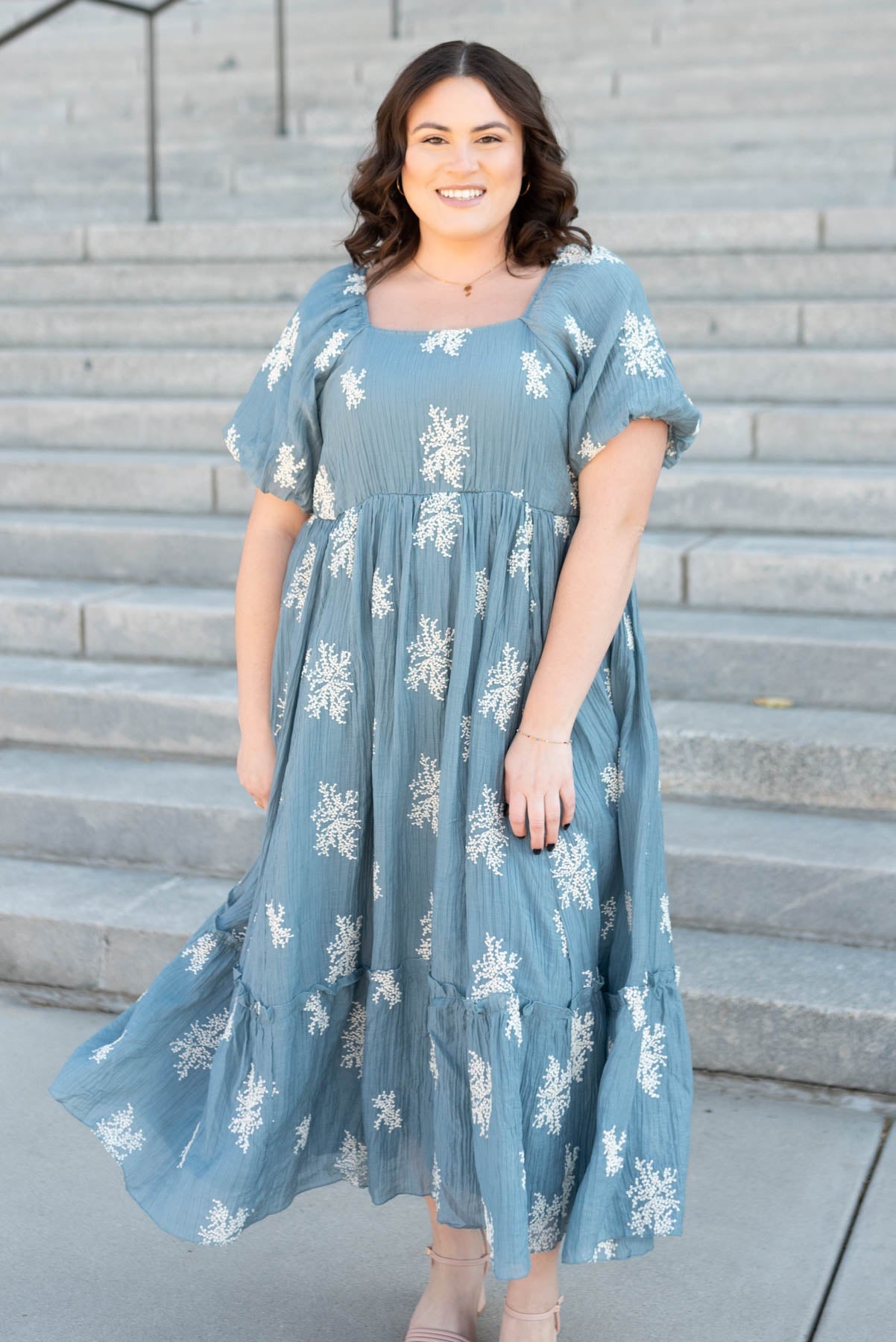 Esa Dusty Blue Embroidered Dress