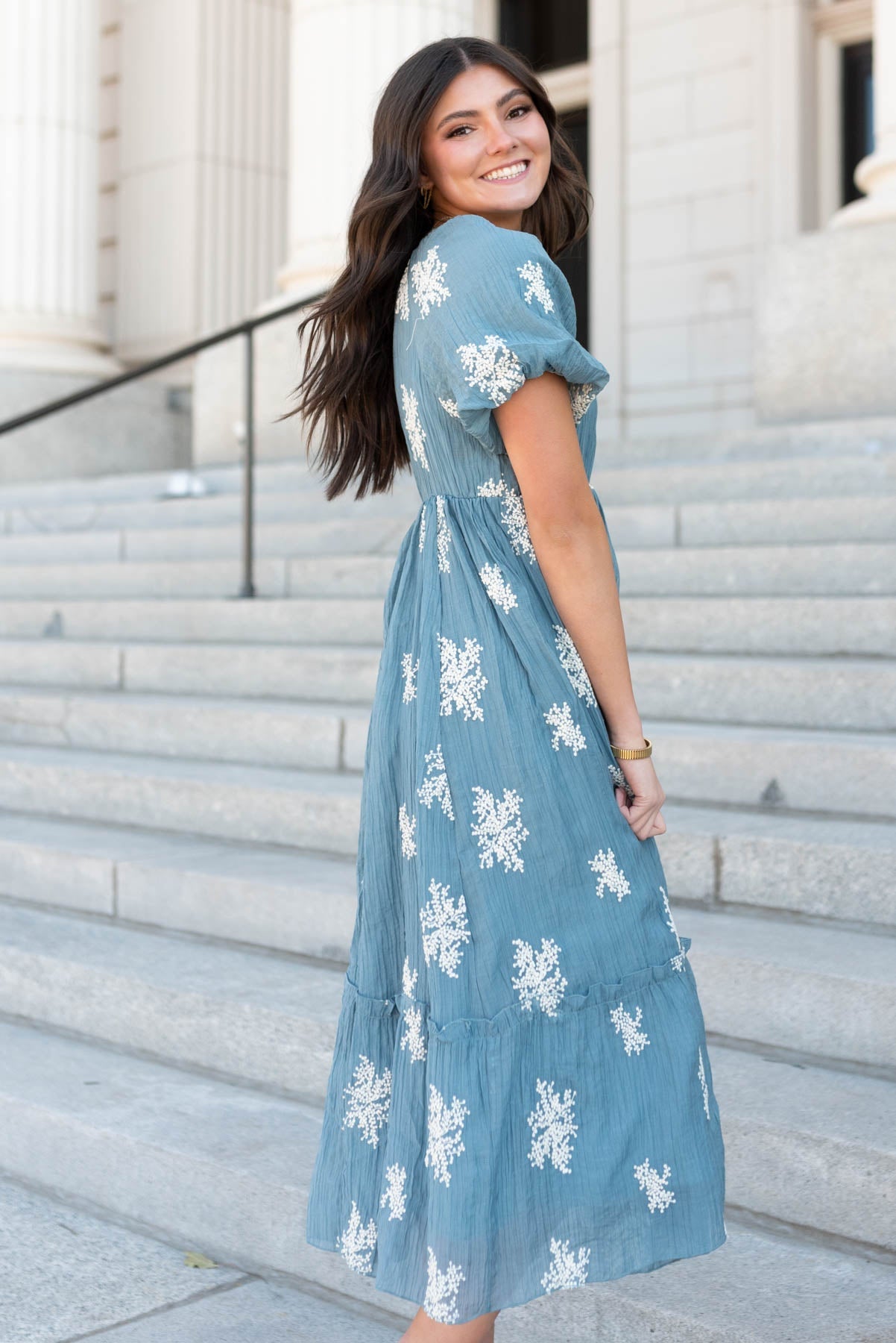 Esa Dusty Blue Embroidered Dress