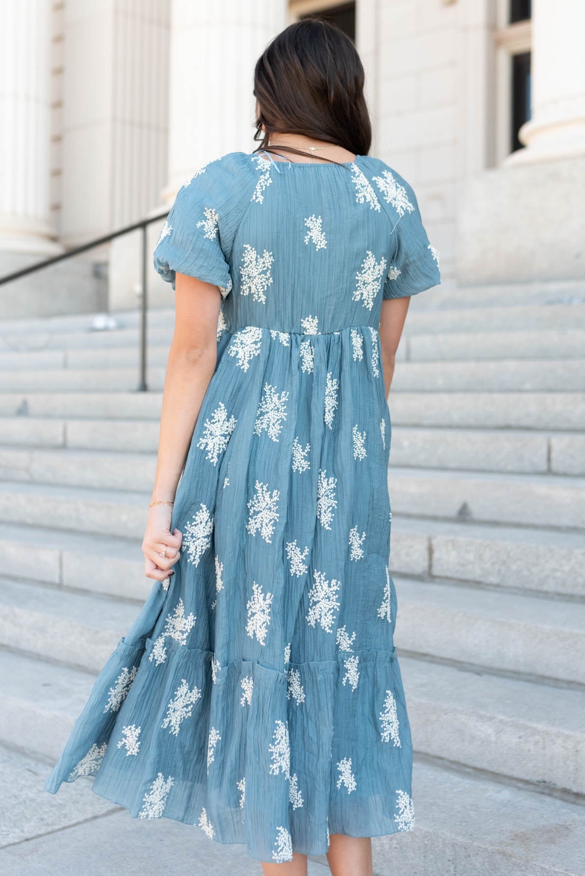 Esa Dusty Blue Embroidered Dress
