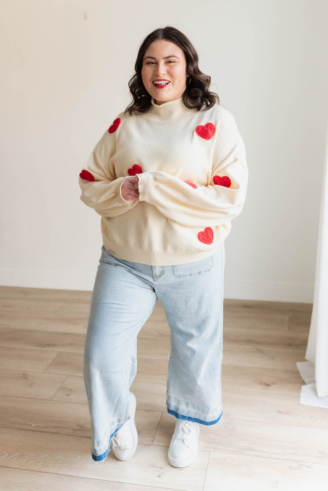 Estella Red Heart Cream Sweater