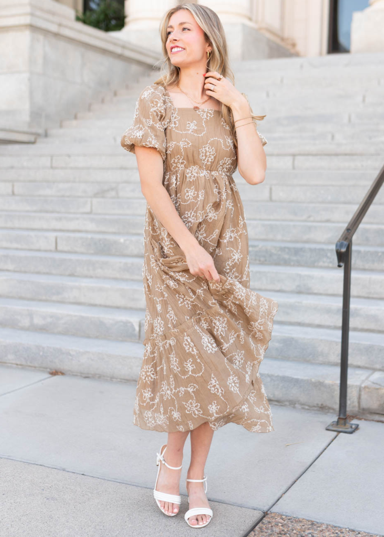 Esther Light Mocha Embroidered Dress