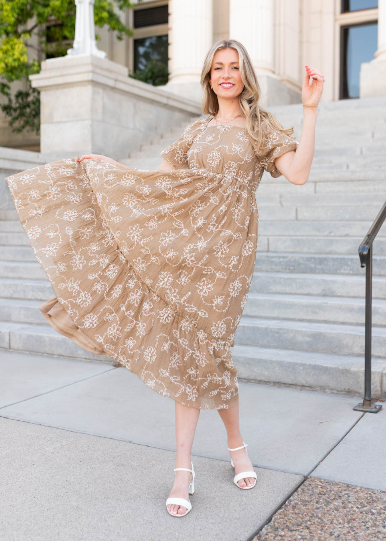 Esther Light Mocha Embroidered Dress