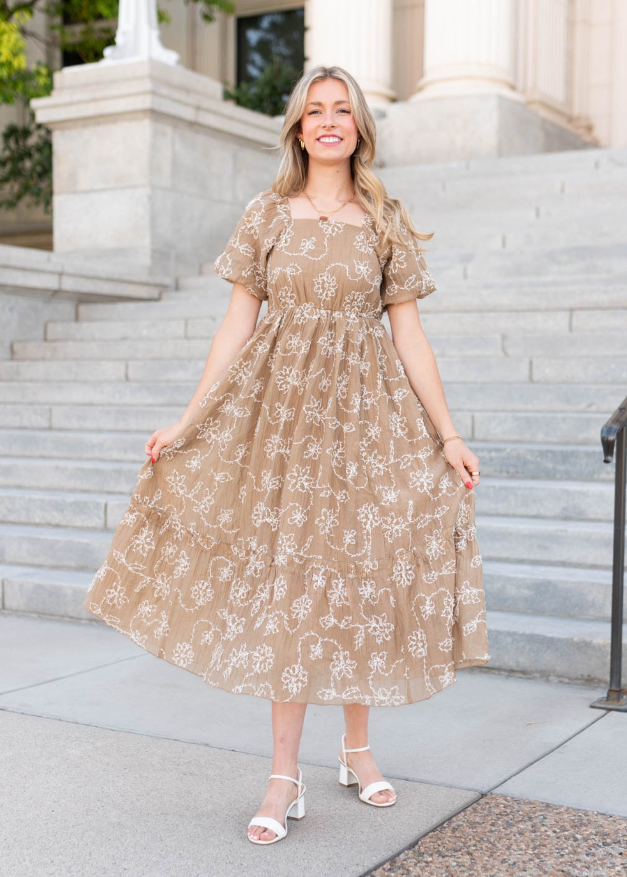 Esther Light Mocha Embroidered Dress