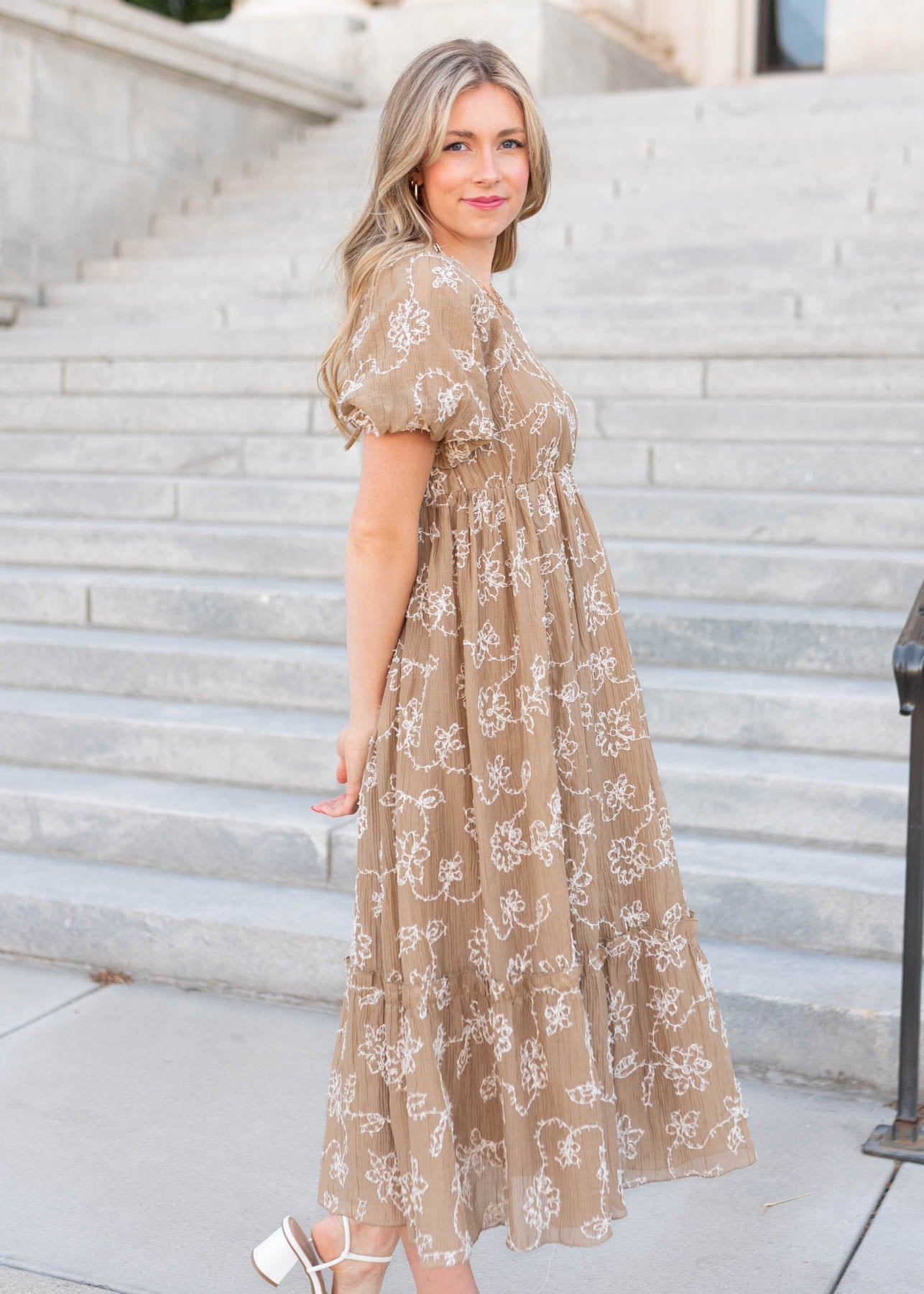 Esther Light Mocha Embroidered Dress